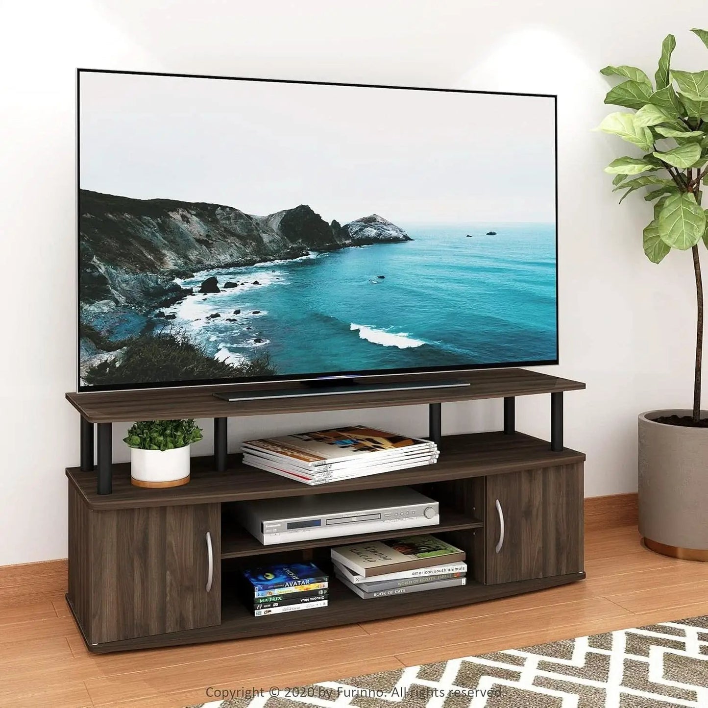JAYA Large TV Stand for 55 Inch TVs Walnut Black Finish from PriceLows™