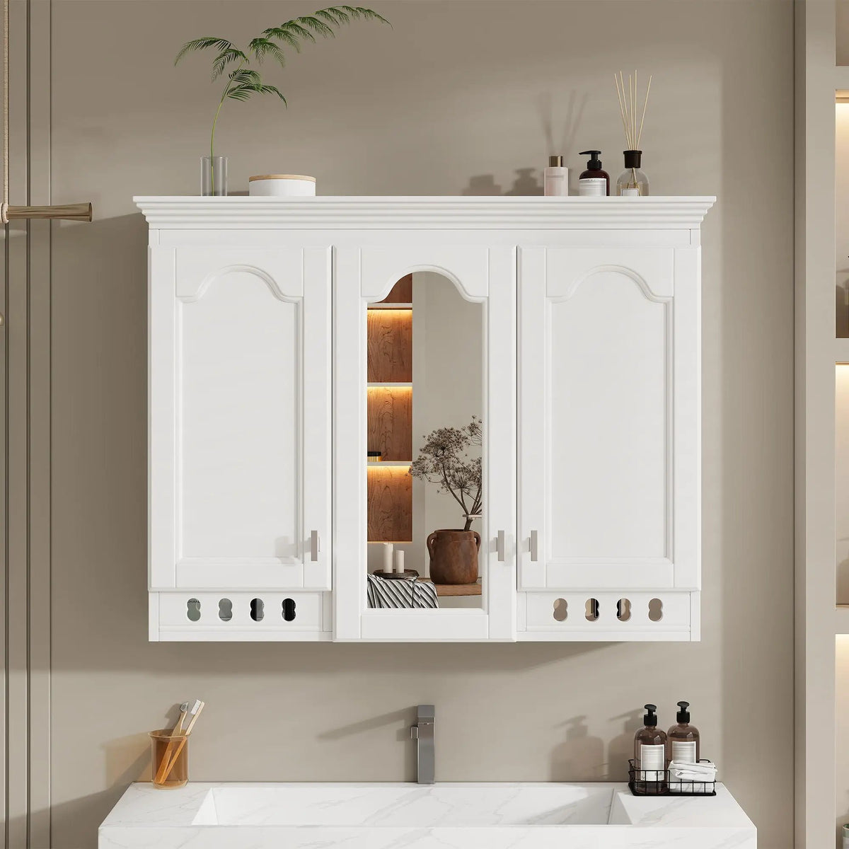 Wall Mount Mirror Cabinet | Adjustable Shelves | Soft Closing Hinges