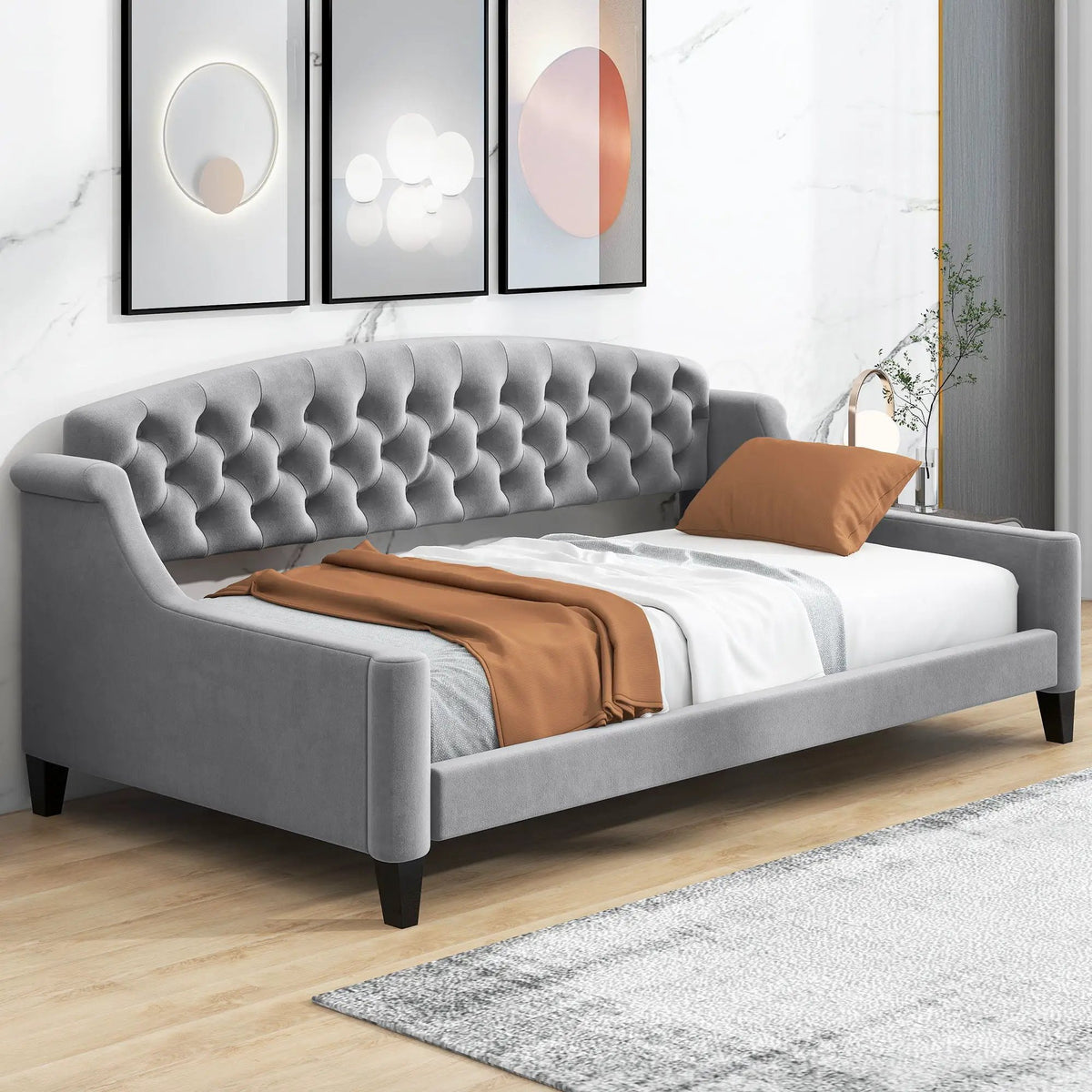 Tufted Button Daybed | Modern Design | Reinforced Slats | Solid Legs