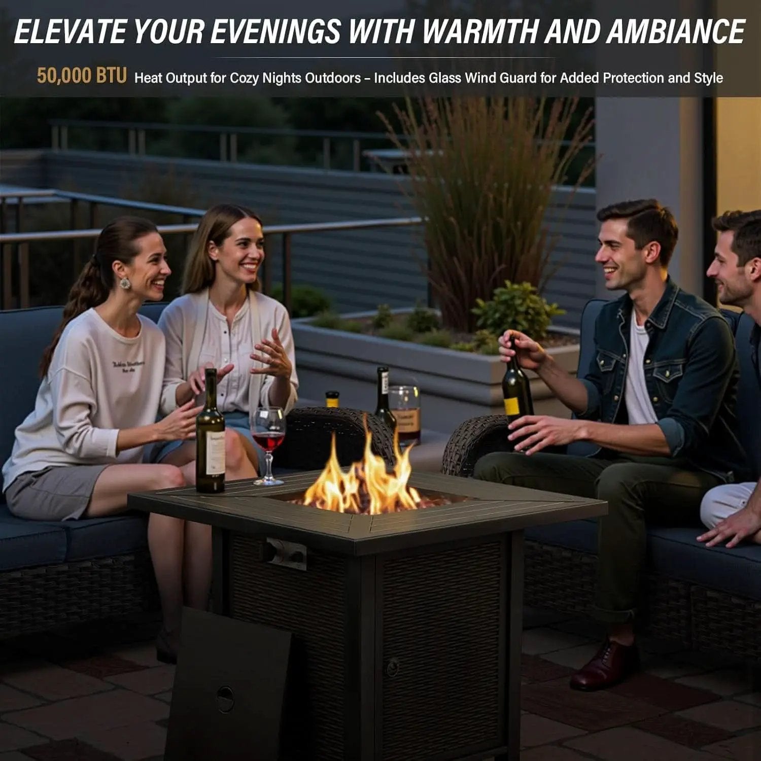7 Piece Patio Set With Fire Pit Table And Swivel Rocker Chairs from PriceLows™