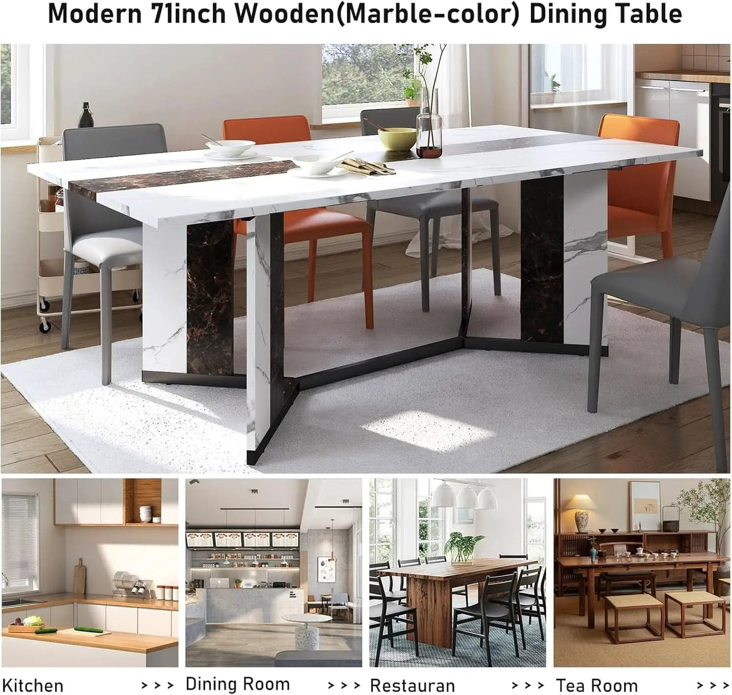71 Inch Marble Top Dining Table For Home Kitchen Modern from PriceLows™