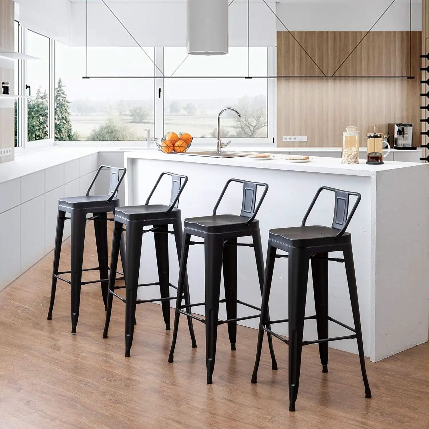 26 Inch Black Industrial Metal Bar Stools Set Of 4 For Indoor Outdoor Weather Resistant Ergonomic Comfort from PriceLows™