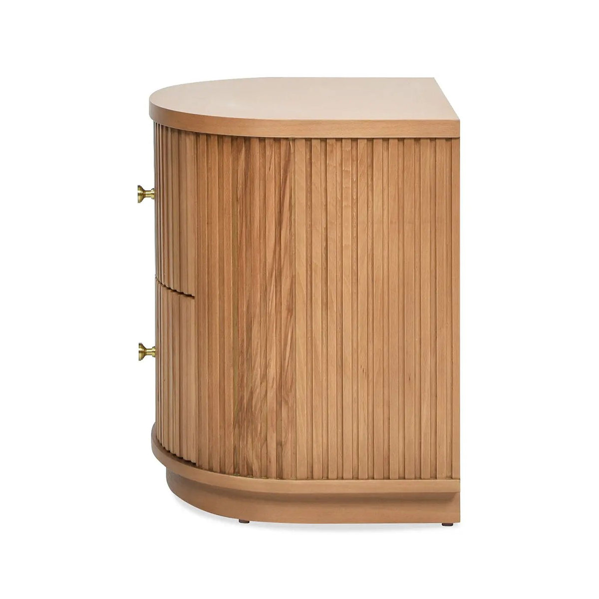 Valentine 2 Drawer Side Table | American Beech Wood | Half-Moon Shape | Fluted Carved Details