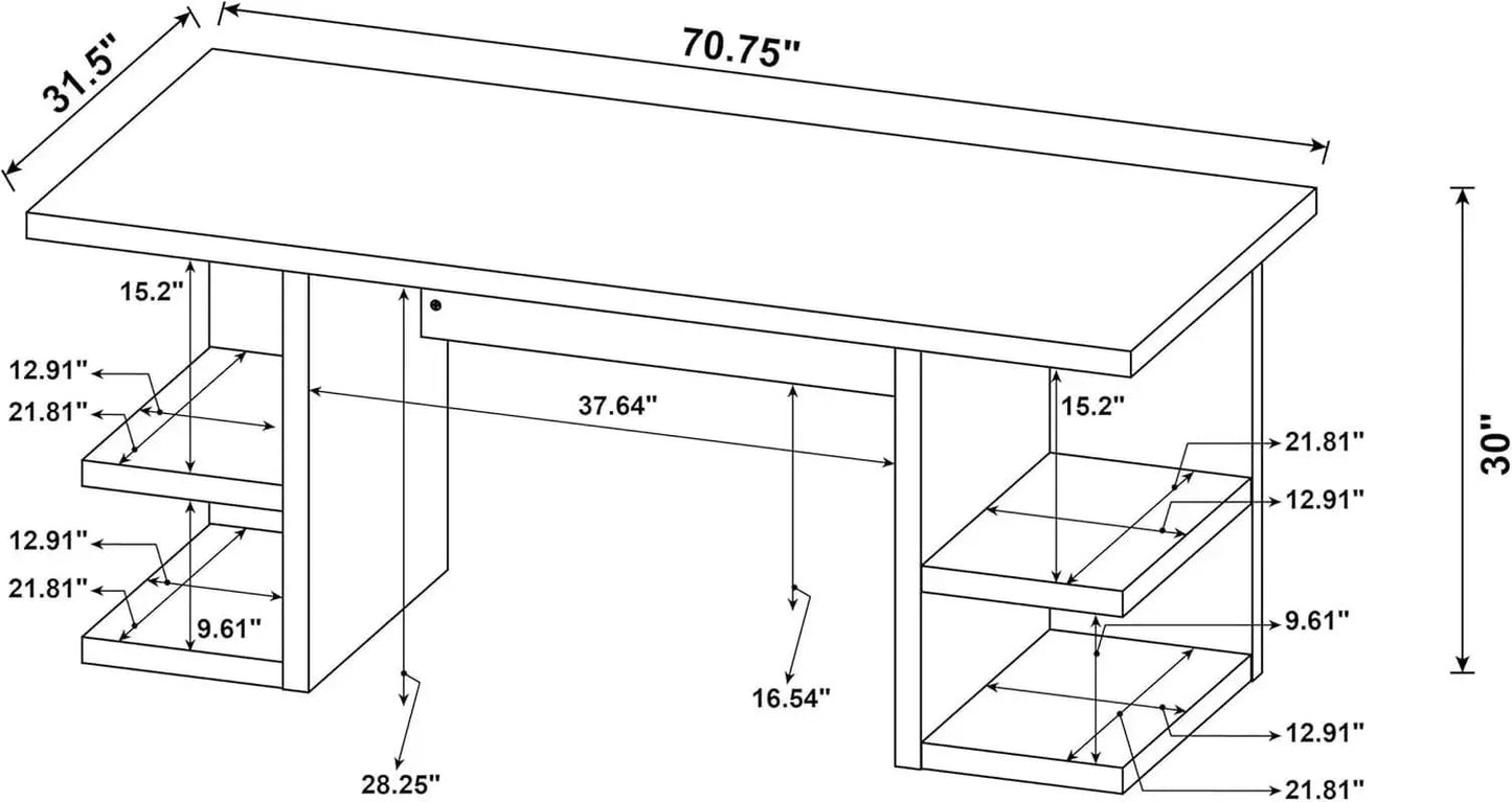 Alice 71 Inch White Modern Home Office Desk With 4 Shelves from PriceLows™