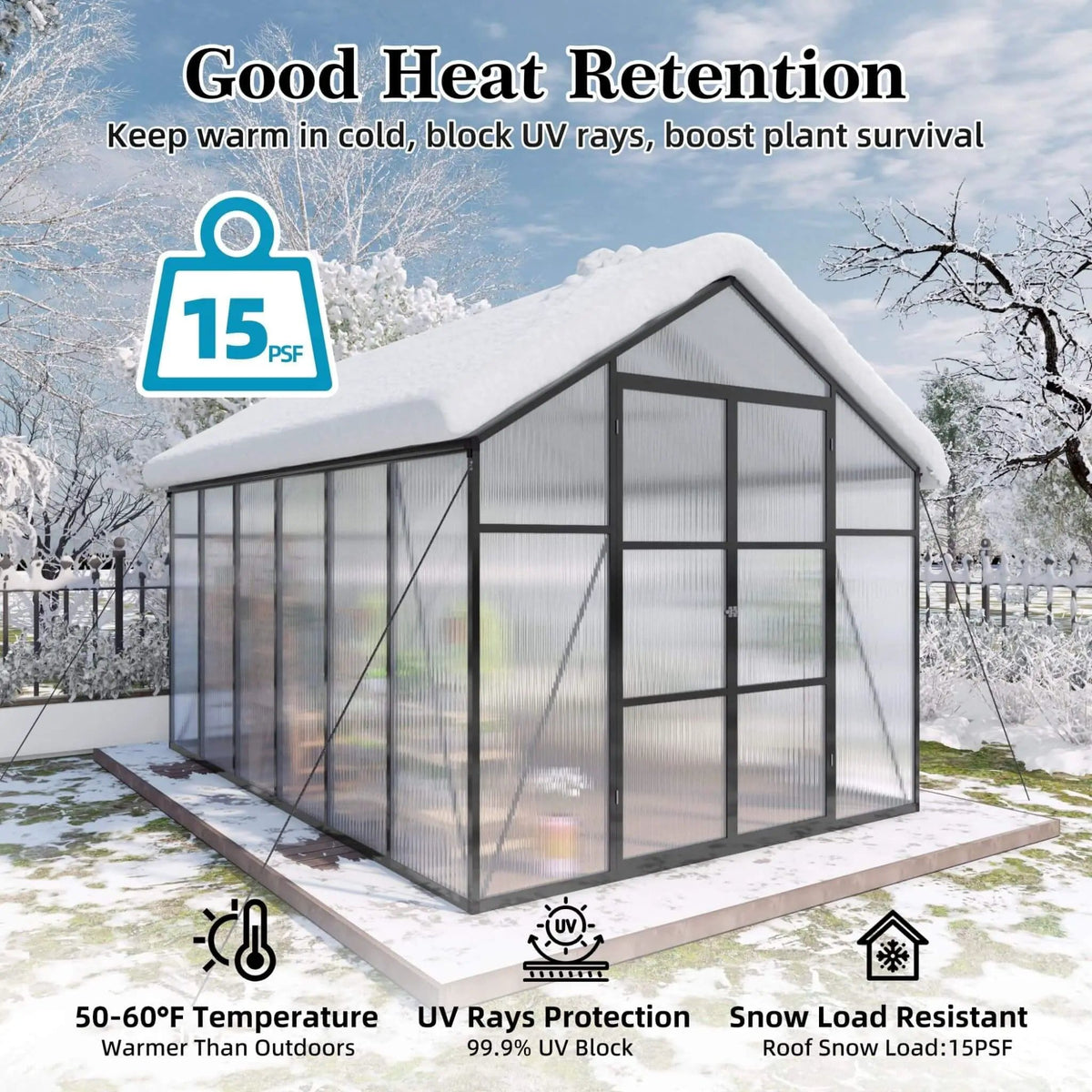 All Season Outdoor Backyard Polycarbonate Greenhouse With Raised Base & Aluminum | Aluminum | Outdoor Living Use | Outdoor Living