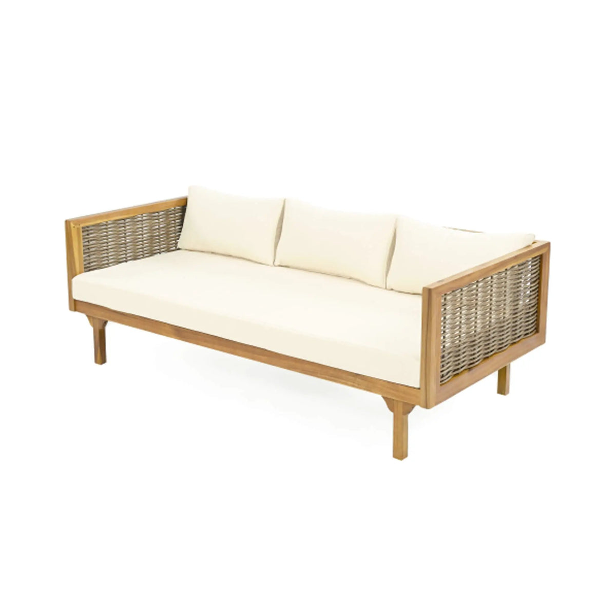 Acacia Wood Daybed Sofa | 3-Seater Outdoor Design | Water-Resistant Cushions | Open Slat Backrest