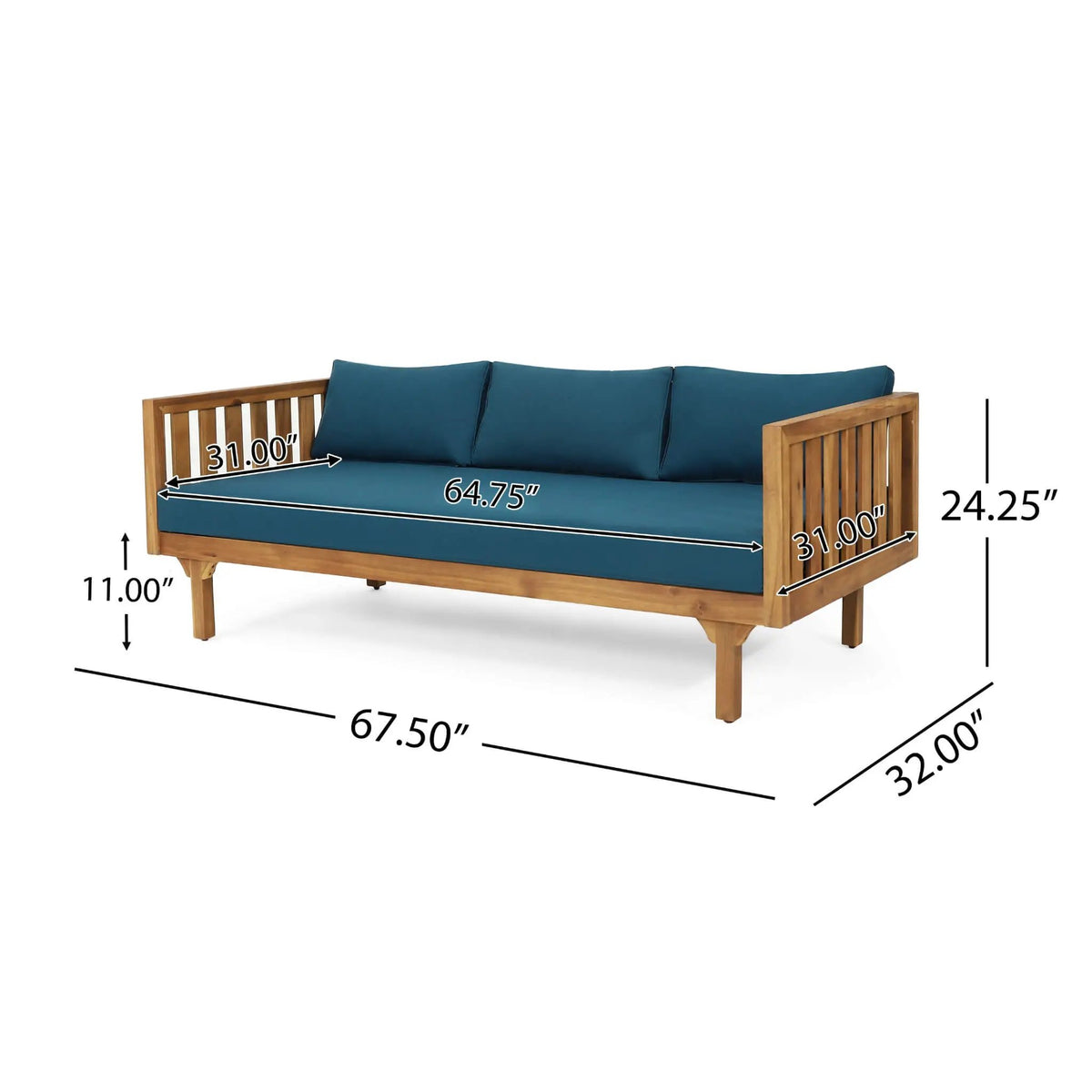 Acacia Wood Daybed Sofa | 3-Seater Outdoor Design | Water-Resistant Cushions | Open Slat Backrest