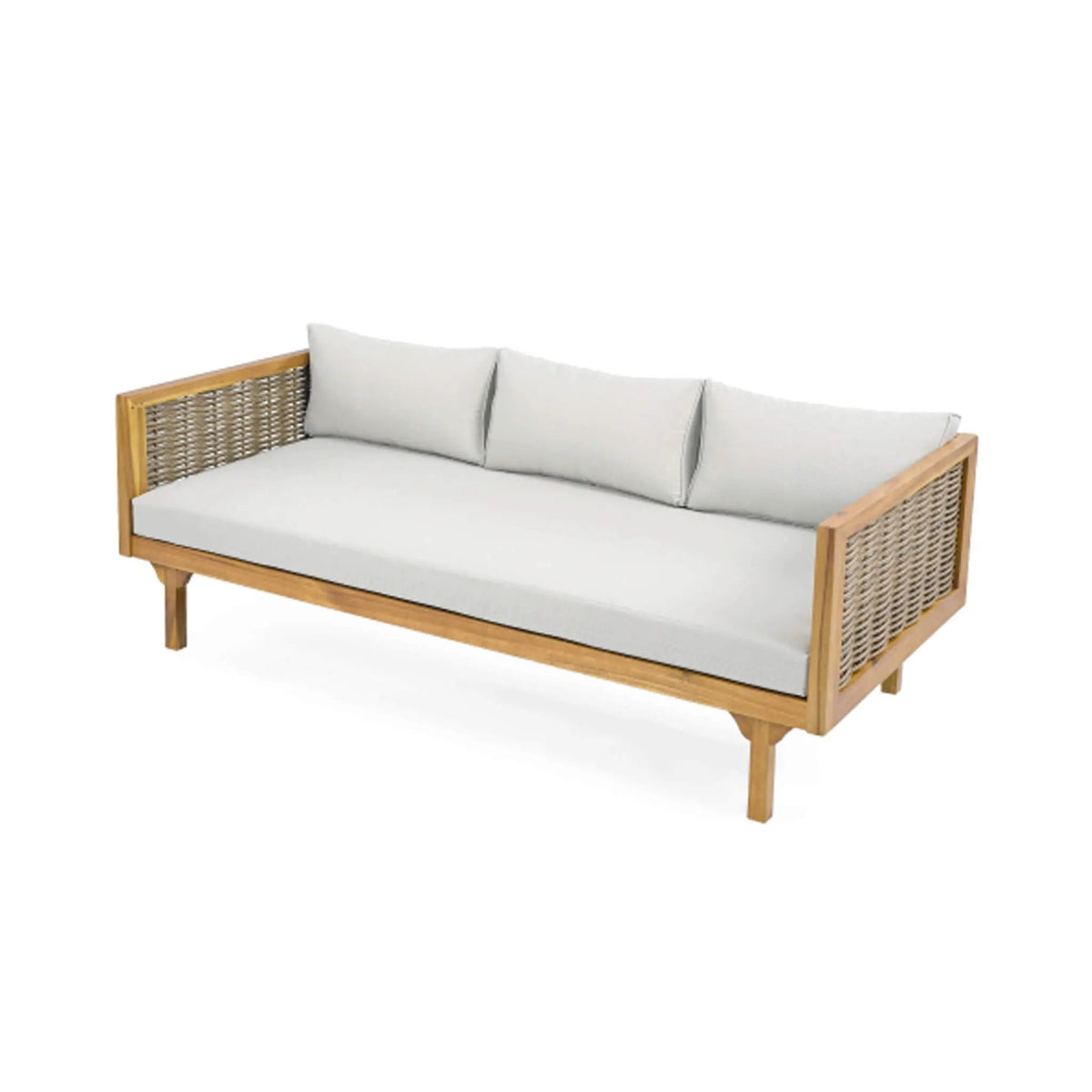 Acacia Wood Daybed Sofa | 3-Seater Outdoor Design | Water-Resistant Cushions | Open Slat Backrest
