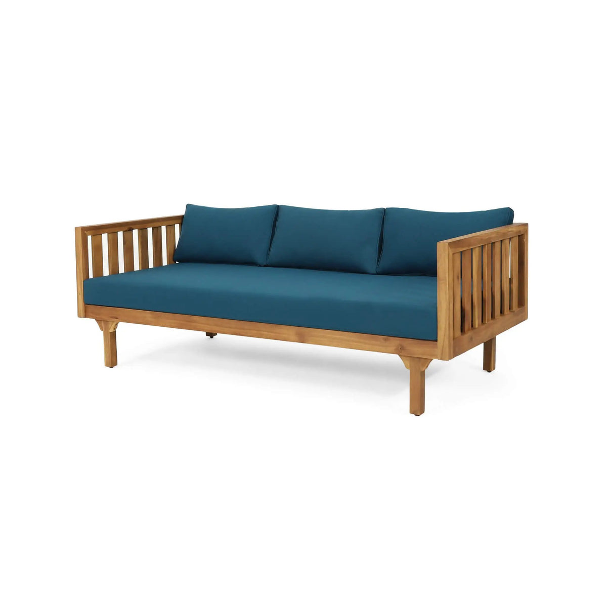 Acacia Wood Daybed Sofa | 3-Seater Outdoor Design | Water-Resistant Cushions | Open Slat Backrest
