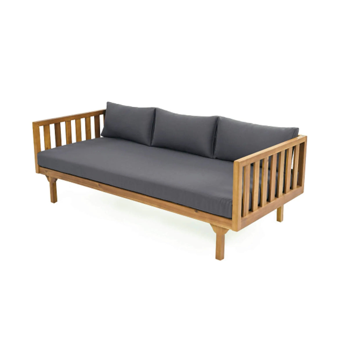 Acacia Wood Daybed Sofa | 3-Seater Outdoor Design | Water-Resistant Cushions | Open Slat Backrest