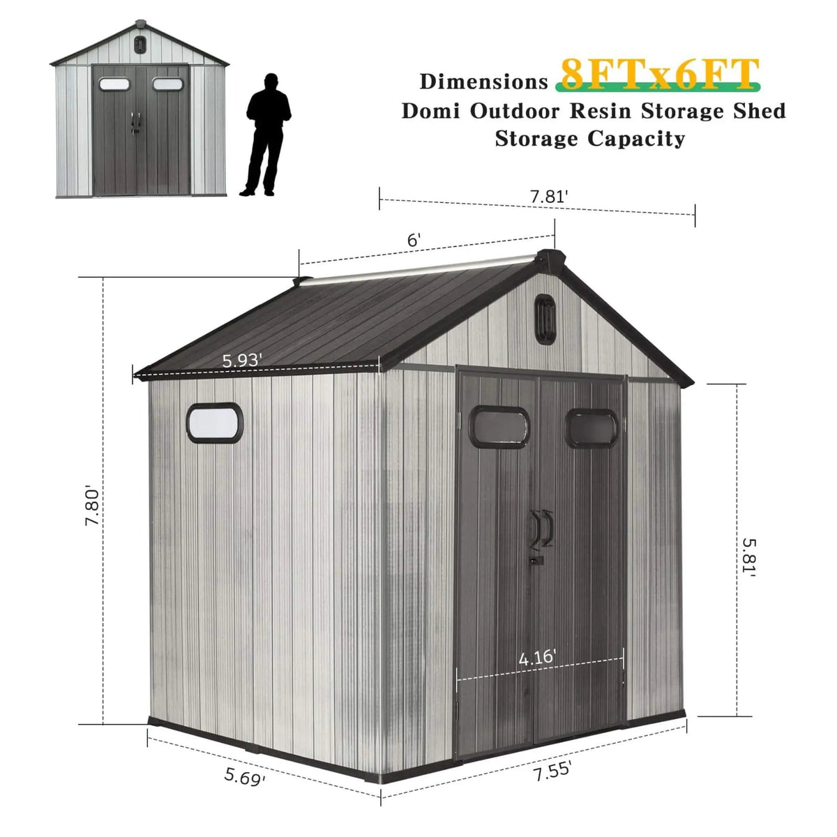 Heavy Duty Outdoor All Weather Resin Storage Shed With Lockable Doors, Windows, And | Resin | Outdoor Living Use | Outdoor Living