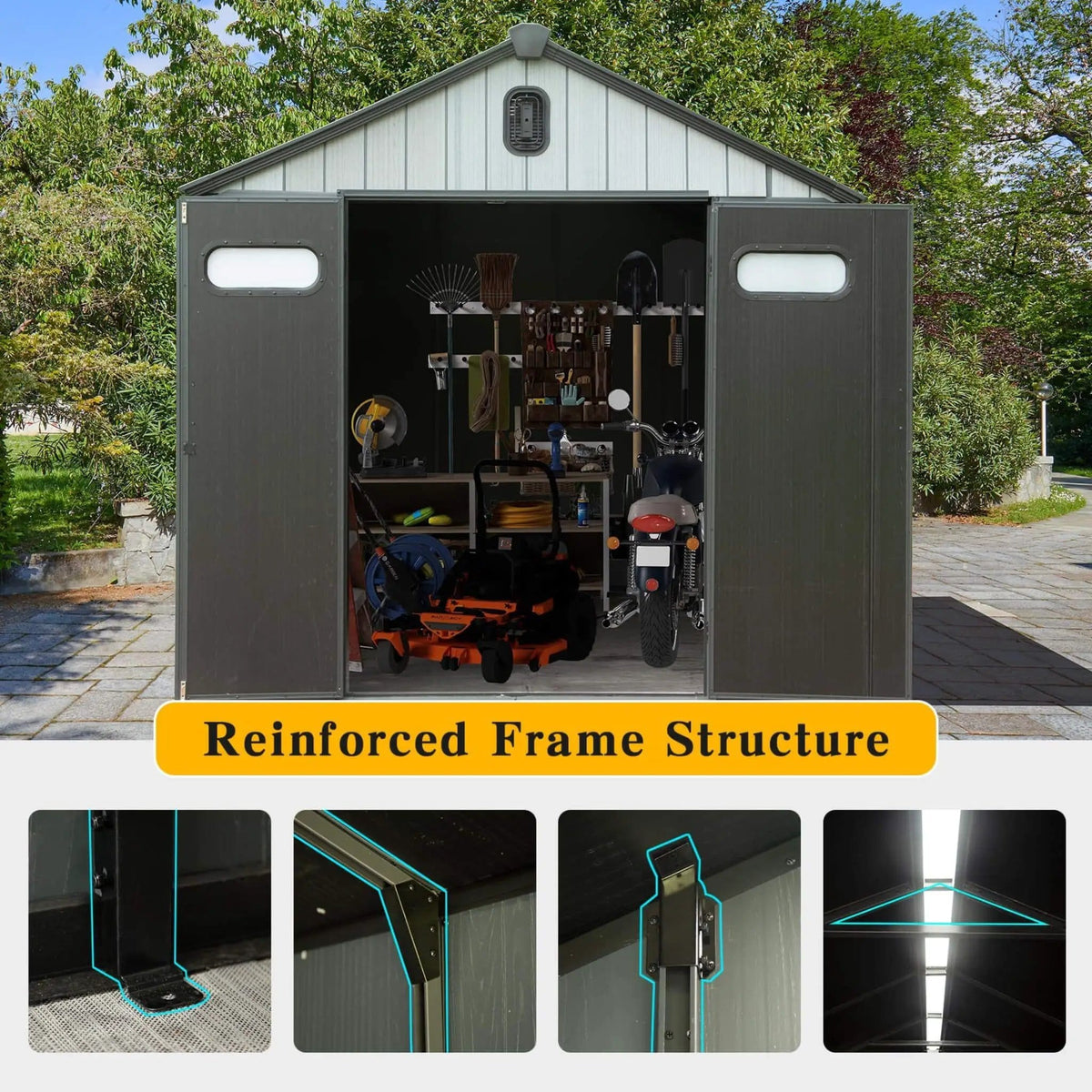 Heavy Duty Outdoor All Weather Resin Storage Shed With Lockable Doors, Windows, And | Resin | Outdoor Living Use | Outdoor Living