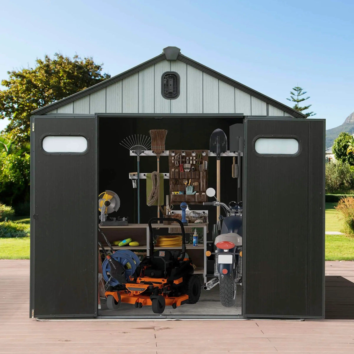 Heavy Duty Outdoor All Weather Resin Storage Shed With Lockable Doors, Windows, And | Resin | Outdoor Living Use | Outdoor Living
