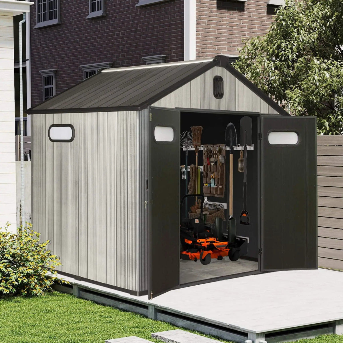 Heavy Duty Outdoor All Weather Resin Storage Shed With Lockable Doors, Windows, And | Resin | Outdoor Living Use | Outdoor Living