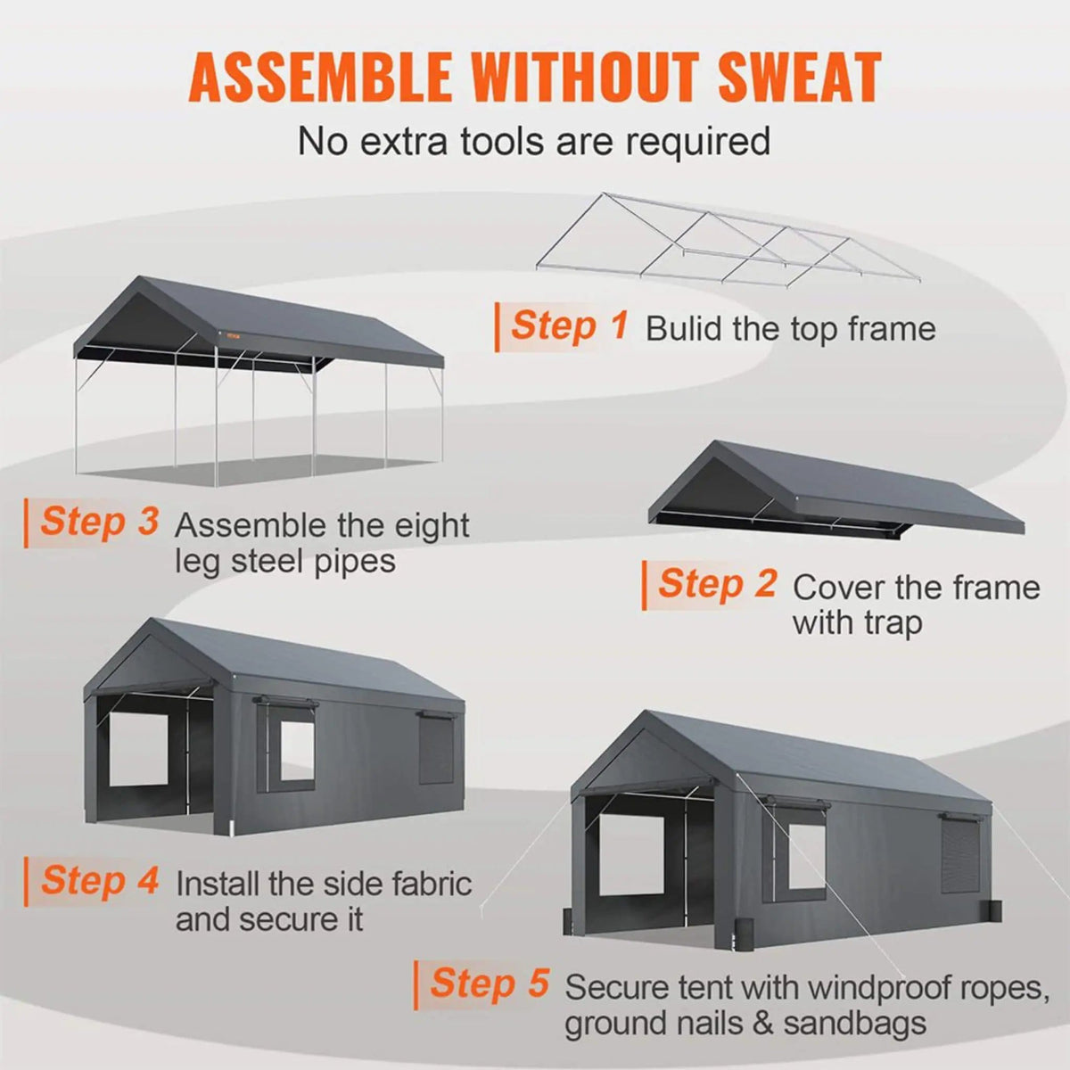 Heavy-Duty Outdoor Premium Garage Tarp Canopy Shelter W/ Removable Sidewalls | Steel | Carport | Outdoor Living