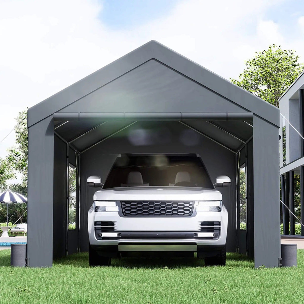 Heavy-Duty Outdoor Premium Garage Tarp Canopy Shelter W/ Removable Sidewalls | Steel | Carport | Outdoor Living