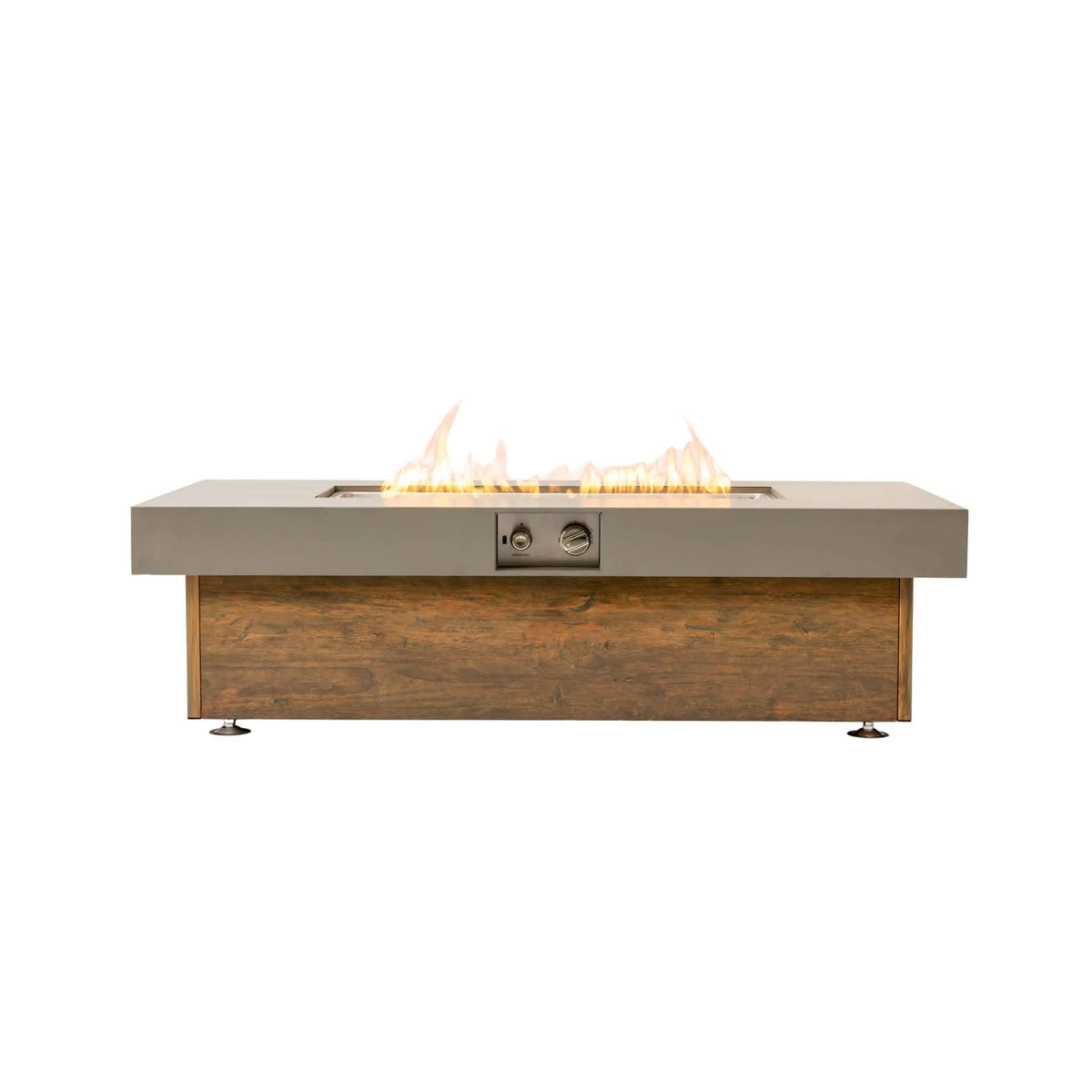 Outdoor Propane Fire Pit Table | 48 Inch Iron | Wood Grain Finish | Lava Rocks Included