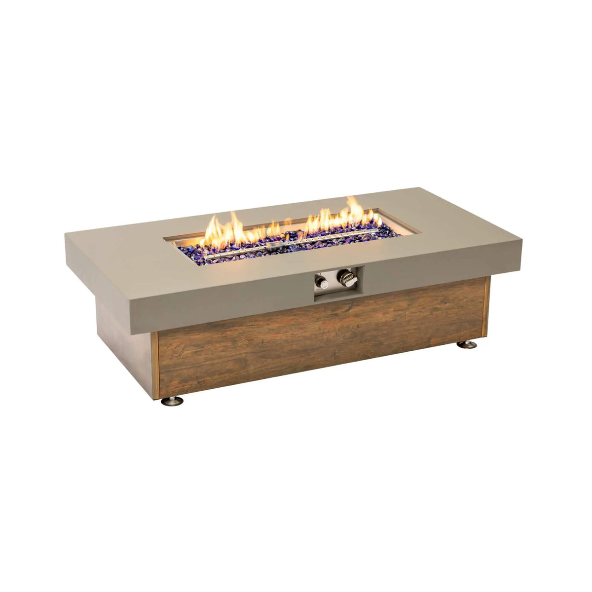 Outdoor Propane Fire Pit Table | 48 Inch Iron | Wood Grain Finish | Lava Rocks Included