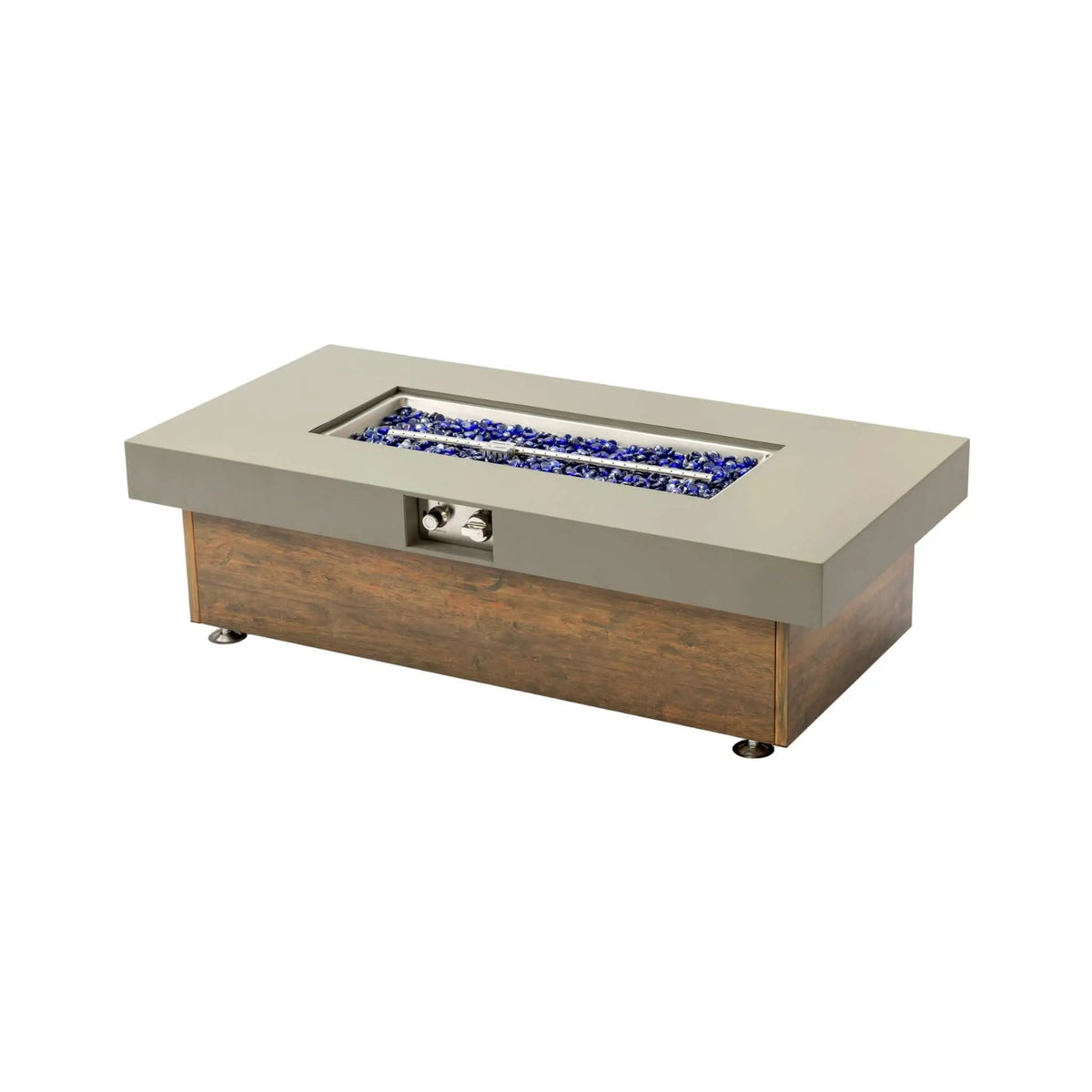 Outdoor Propane Fire Pit Table | 48 Inch Iron | Wood Grain Finish | Lava Rocks Included