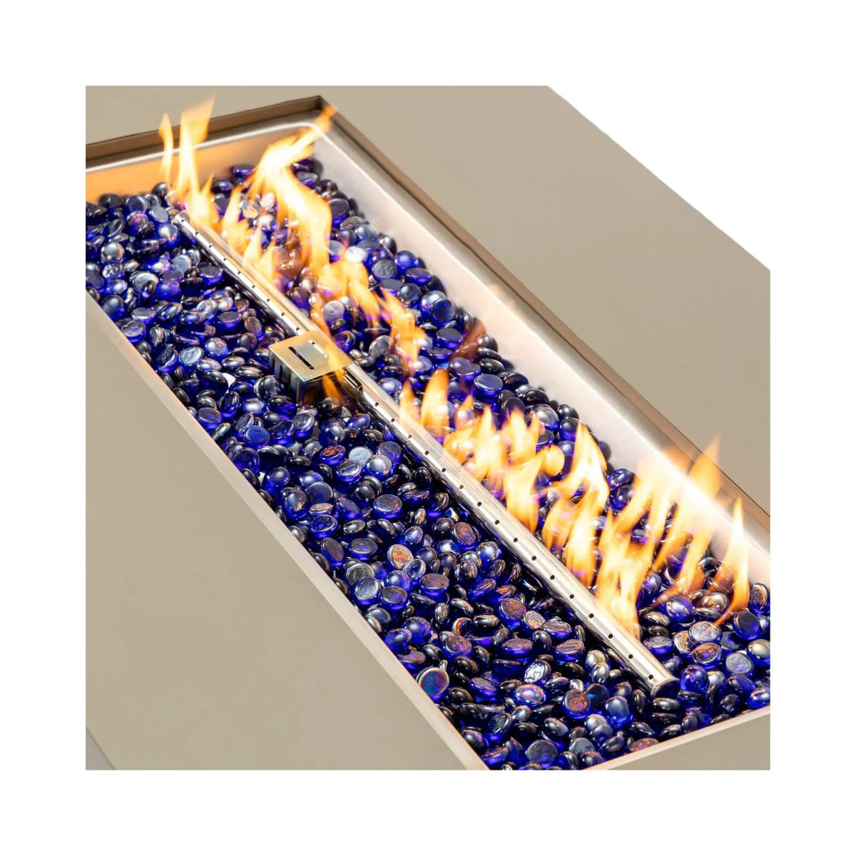 Outdoor Propane Fire Pit Table | 48 Inch Iron | Wood Grain Finish | Lava Rocks Included