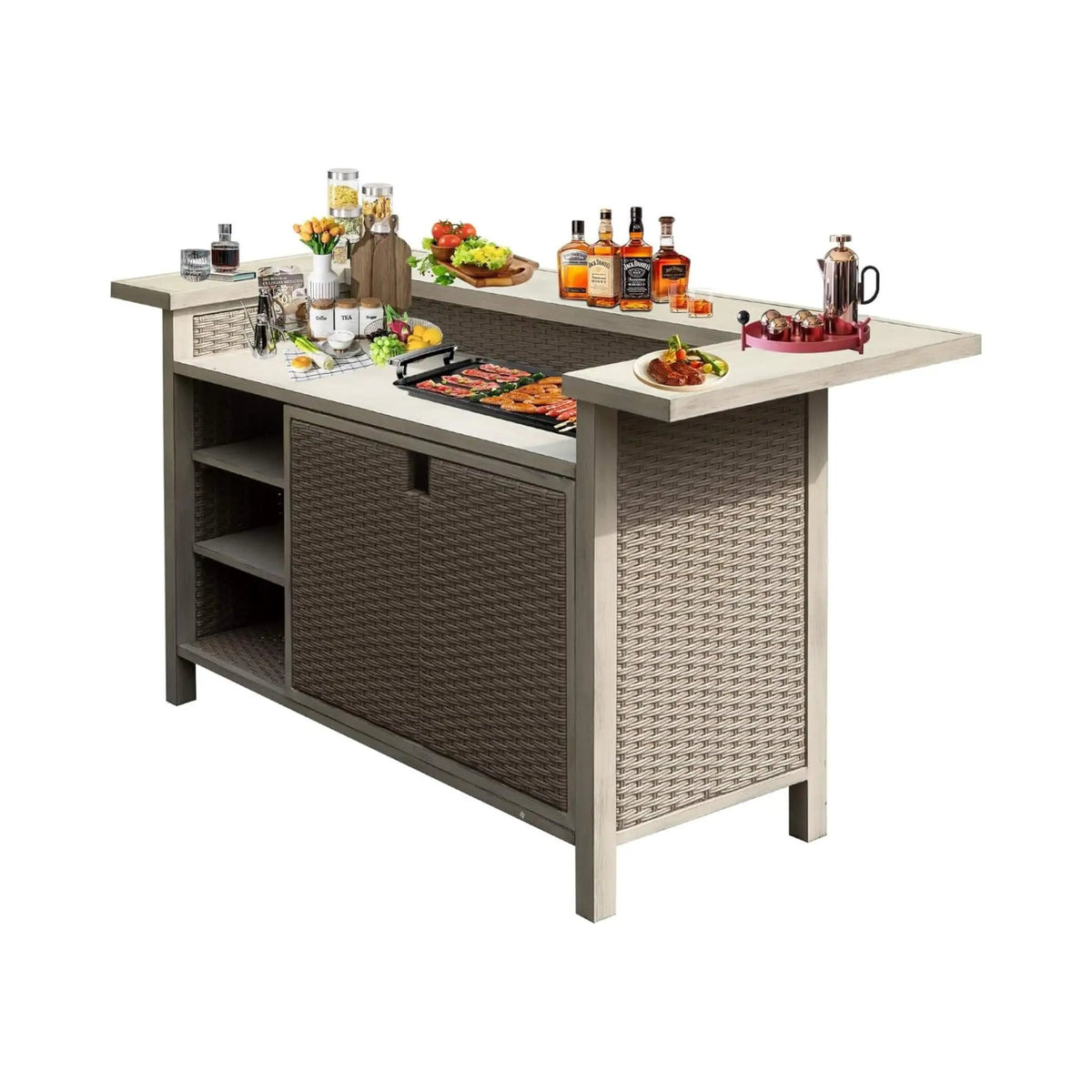 Outdoor Patio Bar Table | All-Weather Aluminum Frame | Wood-Grain Finish | 1.9 Inch Umbrella Hole