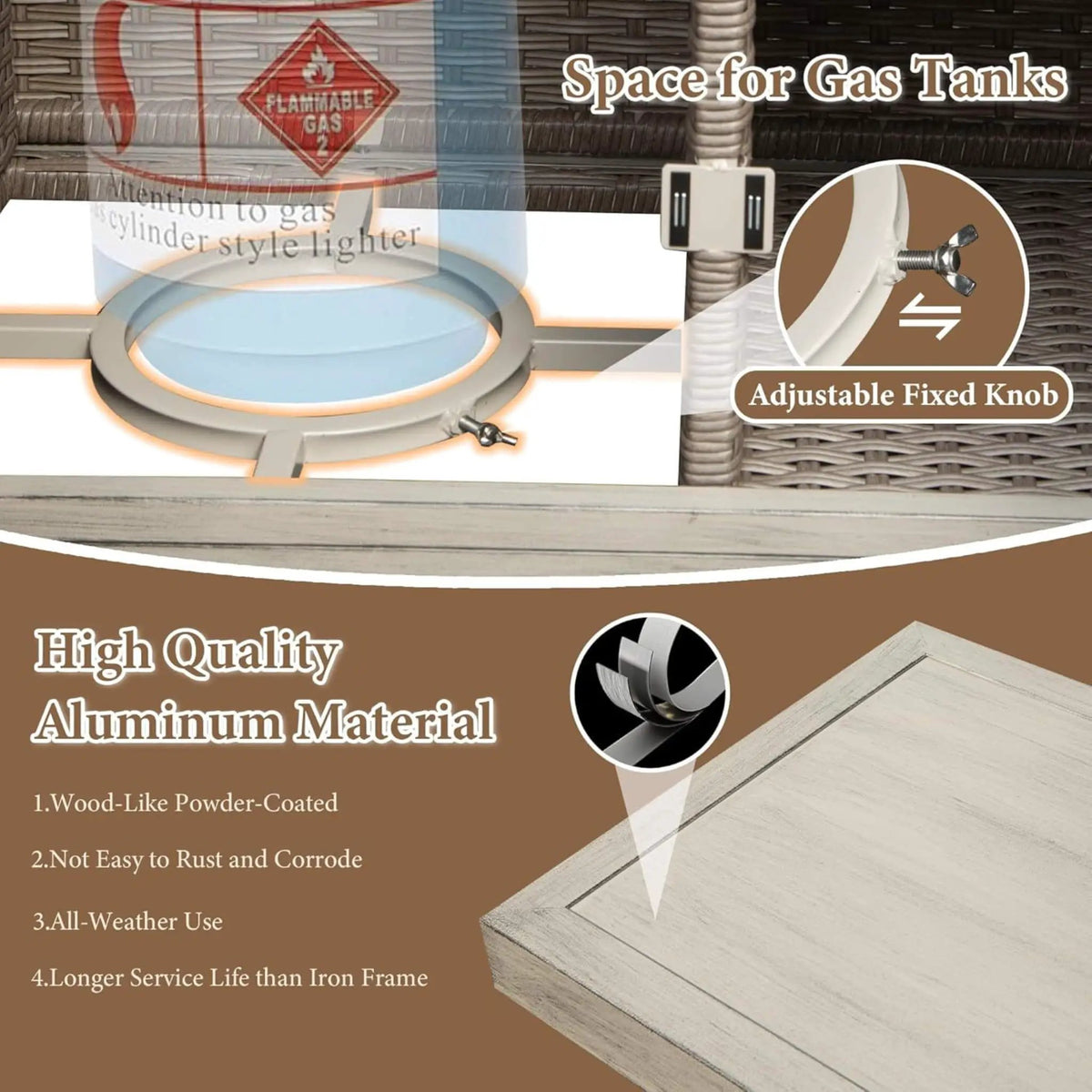 Outdoor Patio Bar Table | All-Weather Aluminum Frame | Wood-Grain Finish | 1.9 Inch Umbrella Hole