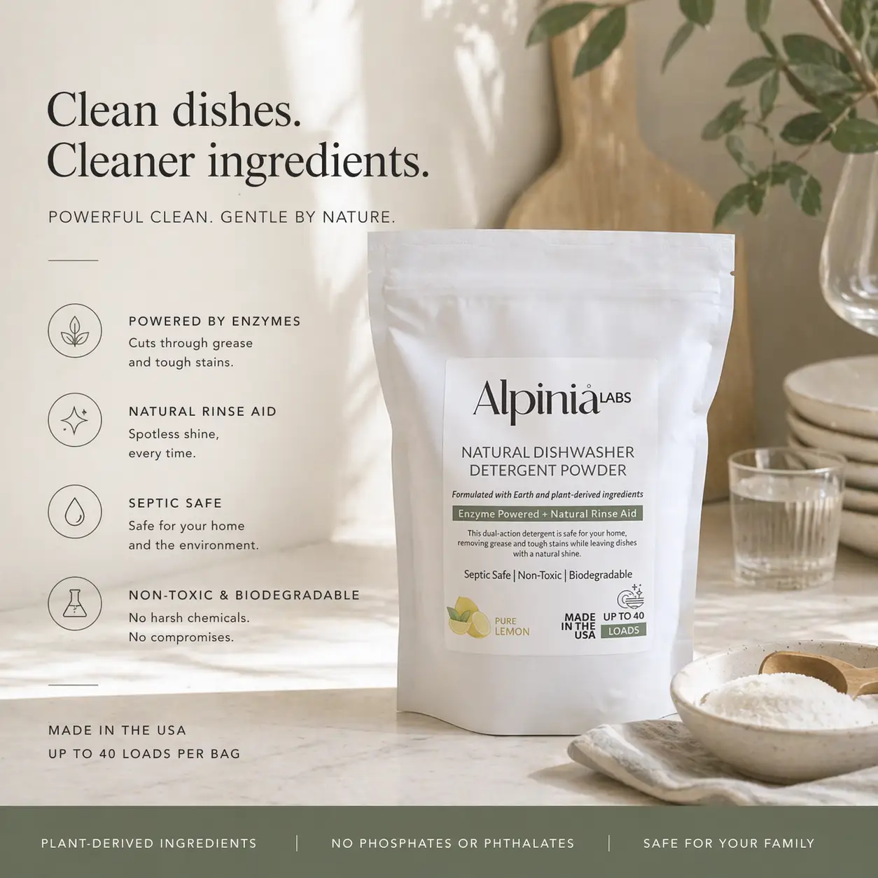 Powerful Dishwasher Detergent with Enzymes — No Microplastics, No Residue from PriceLows™