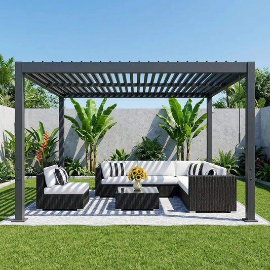 Aluminum Louvered Pergola Kit With Adjustable Roof & Drainage | Steel | Outdoor Living Use | Outdoor Living
