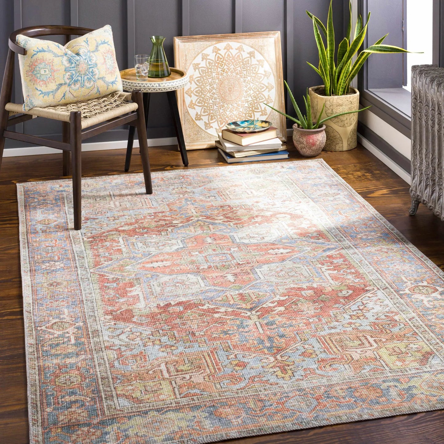 Maayon Medallion Rust Washable Area Rug from PriceLows™