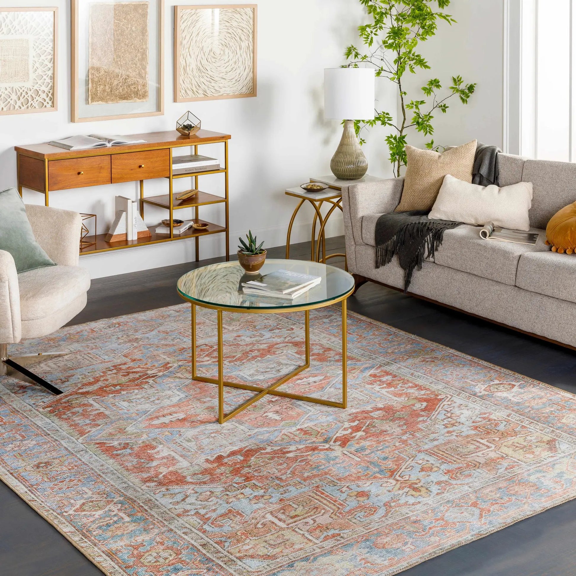 Maayon Medallion Rust Washable Area Rug from PriceLows™