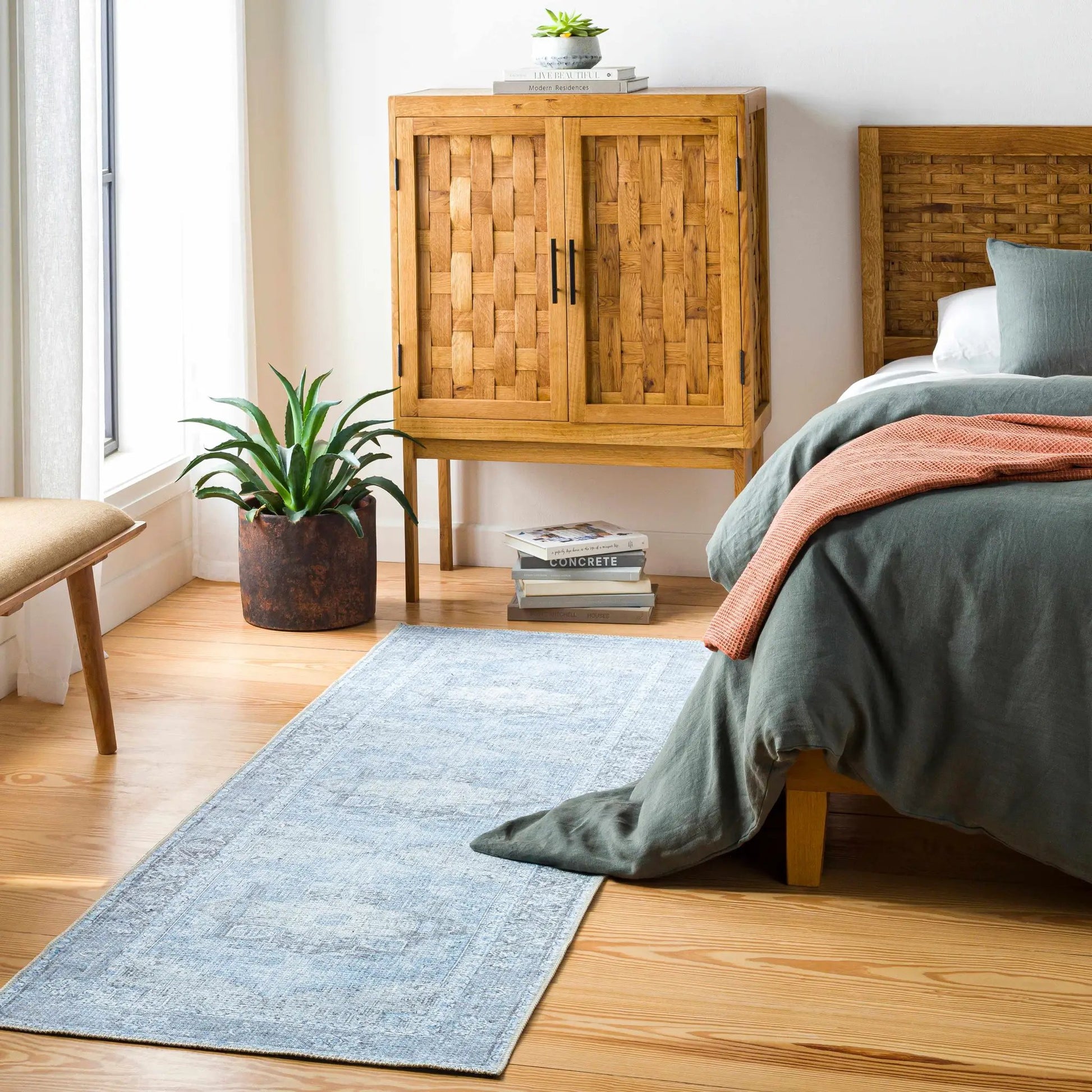 Aqua Rosman Washable Area Rug from PriceLows™