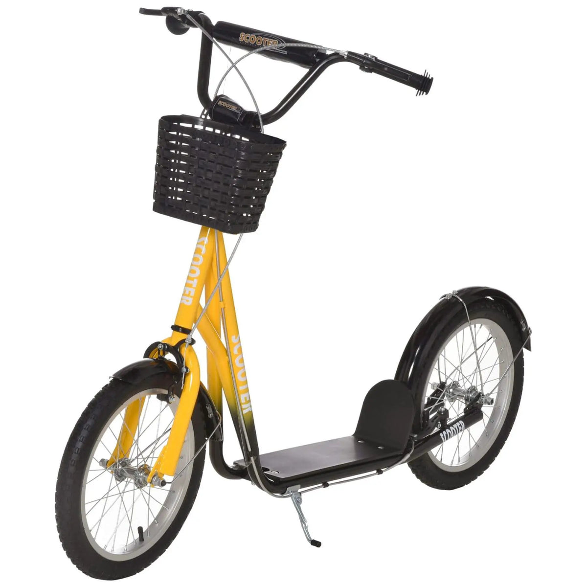 Youth Kick Scooter | Adjustable Handlebars | Plastic Basket | Yellow