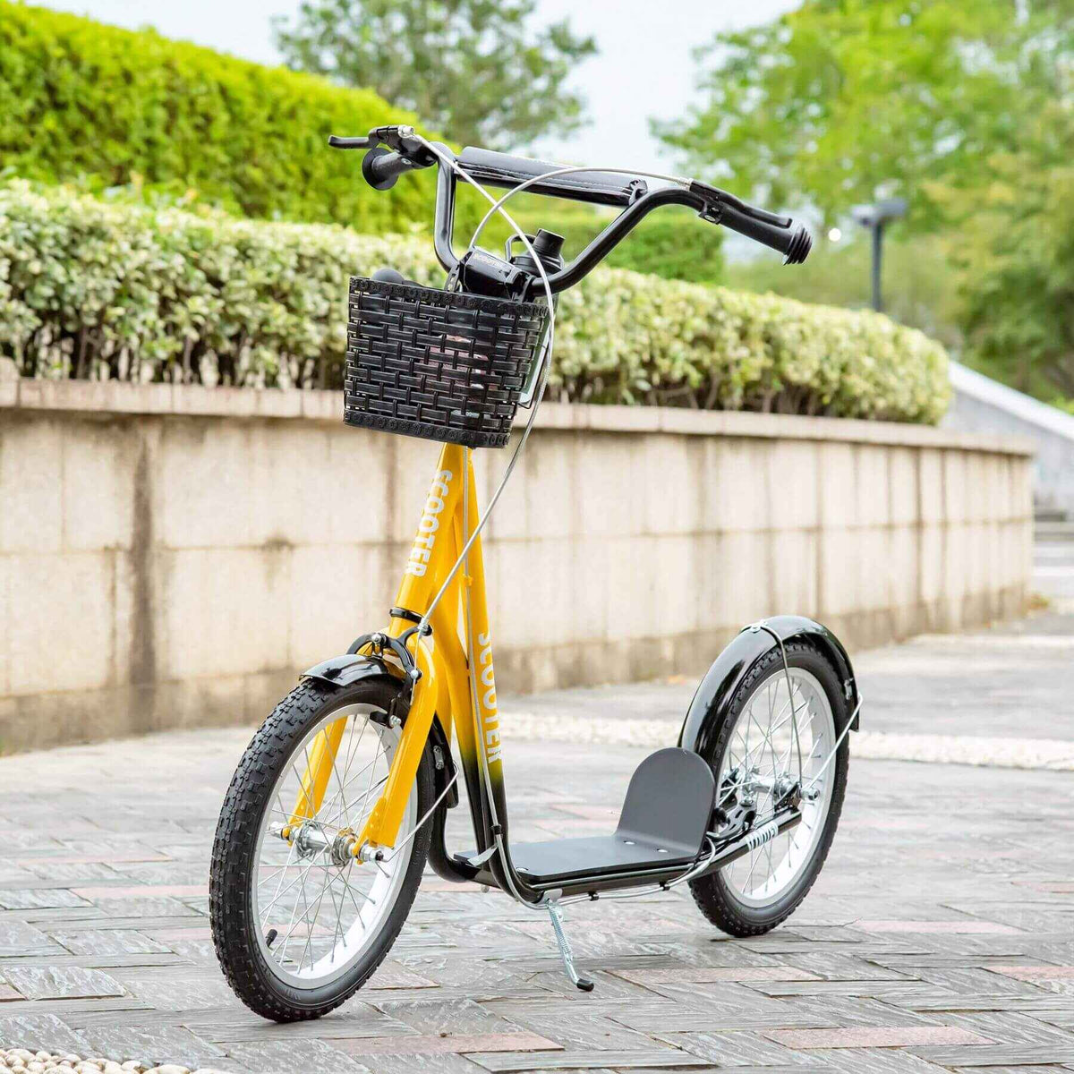Youth Kick Scooter | Adjustable Handlebars | Plastic Basket | Yellow