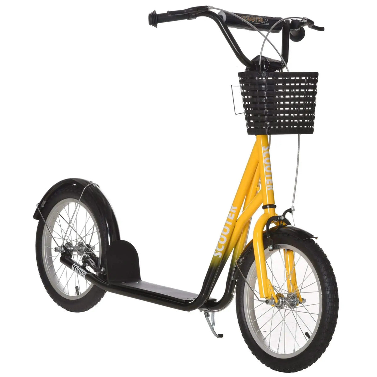 Youth Kick Scooter | Adjustable Handlebars | Plastic Basket | Yellow