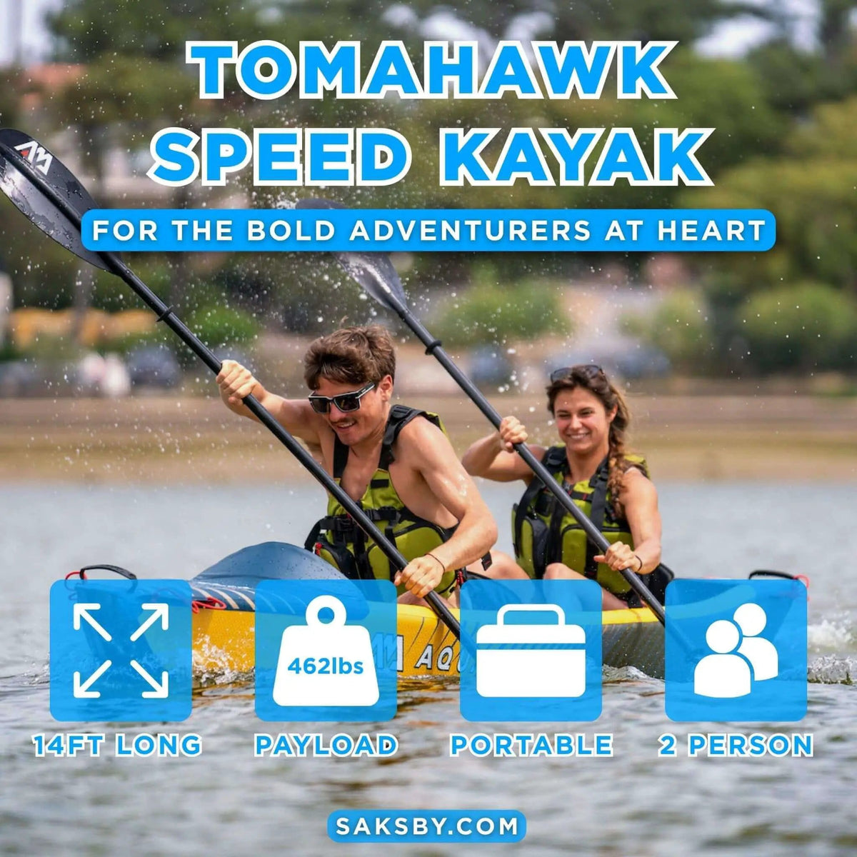 Aqua Marina Tomahawk AIR-K 440 14FT 2-Person High-Pressure Speed Inflatable Kayak | 2-Person | 14 ft | Home