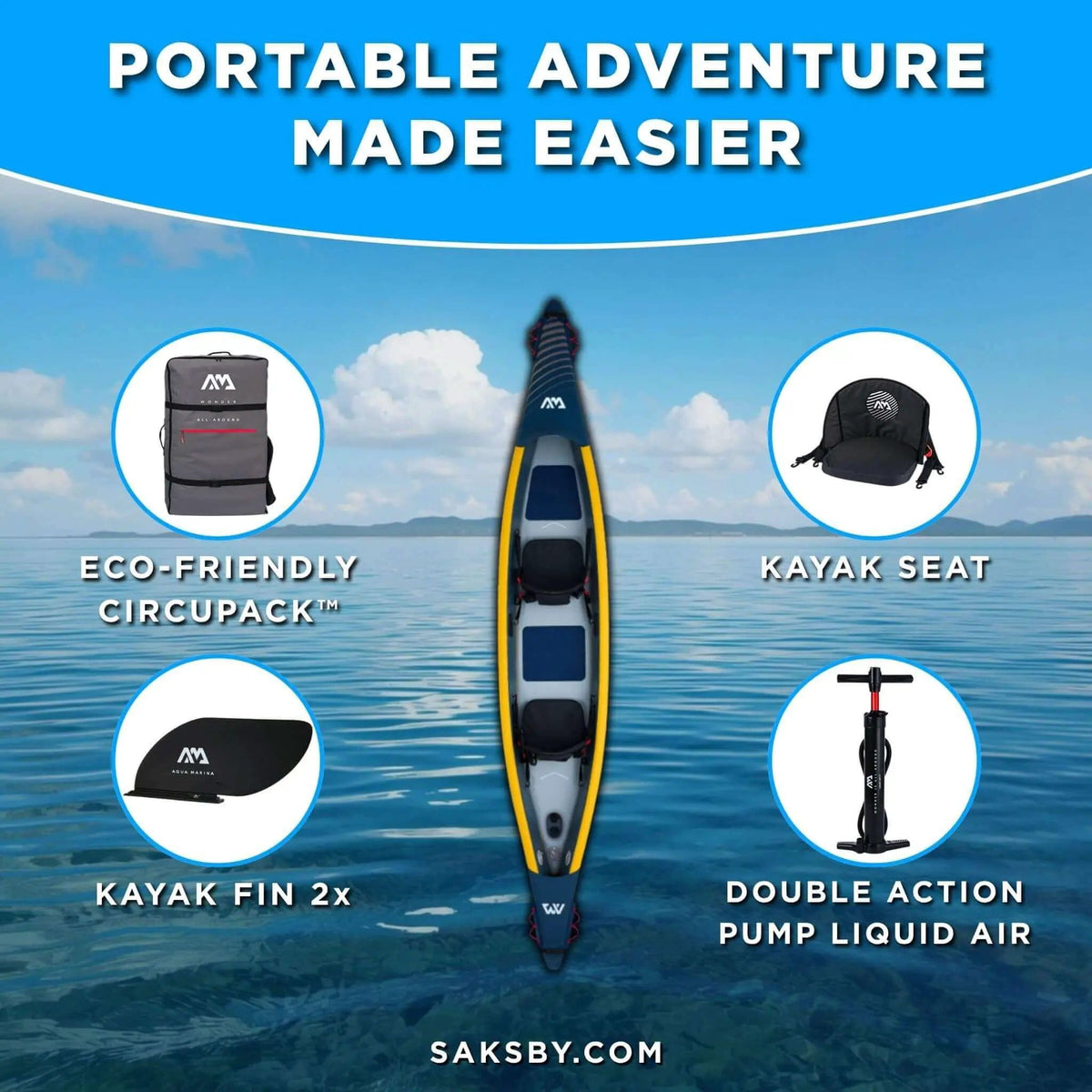 Aqua Marina Tomahawk AIR-K 440 14FT 2-Person High-Pressure Speed Inflatable Kayak | 2-Person | 14 ft | Home