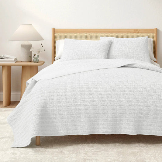 100% Cotton Honeycomb Waffle Garment Washed Quilt Set - Genevieve Collection from PriceLows™