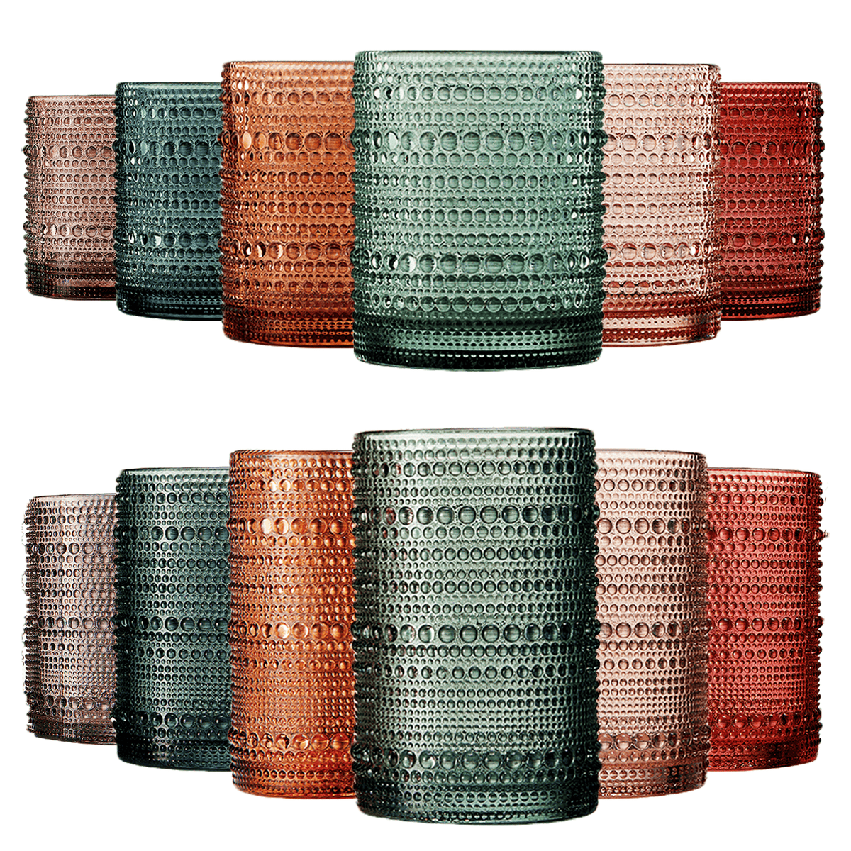 Tonal Hobnail Highball & Lowball Glassware | 14 oz | Set of 12 | Entertaining