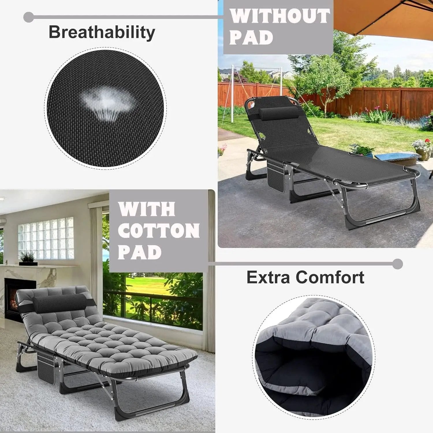 Five Position Adjustable Padded Outdoor Lounge Chair from PriceLows™