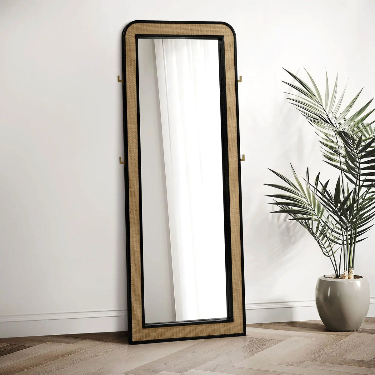 Arini Cane Weave Full Length Standing Floor Mirror | 33.75 x 2 x 76 in | Wood | Black