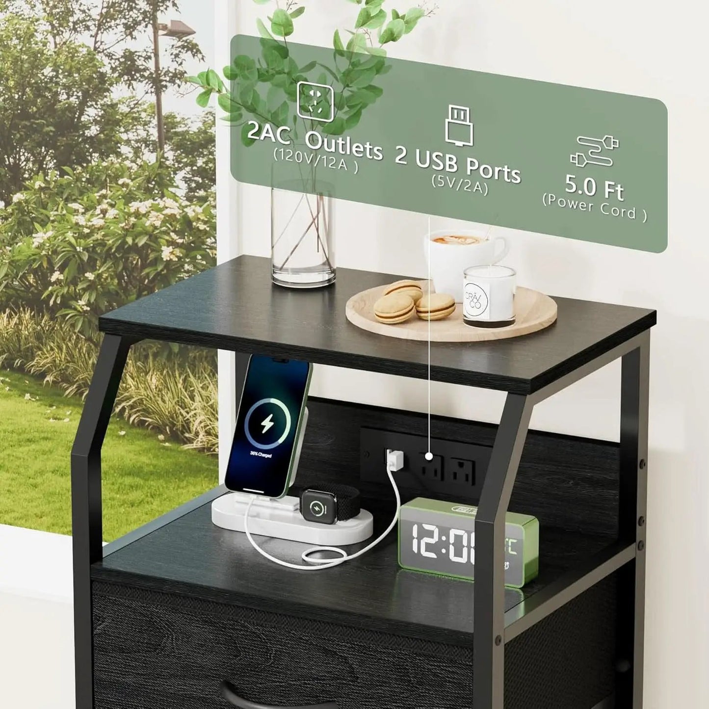 Black Oak Dresser With Integrated Charging Station from PriceLows™