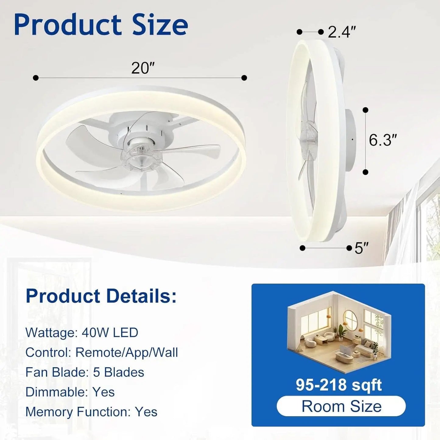 20 Inch Flush Mount Ceiling Fan With Light And DC Motor from PriceLows™