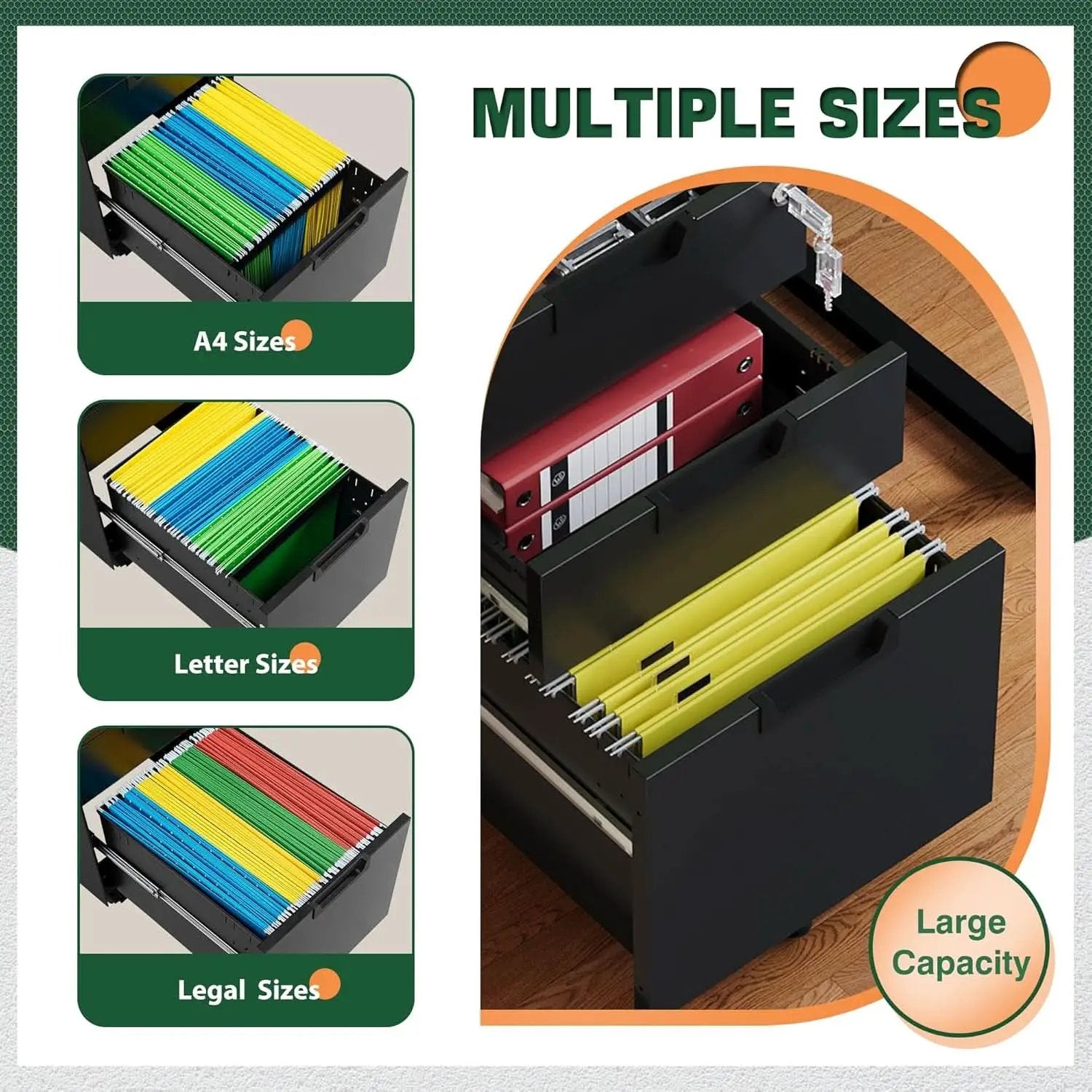 3 Drawer Mobile File Cabinet With Lock In Black Metal Under Desk Organizer For Letters Legal A4 from PriceLows™