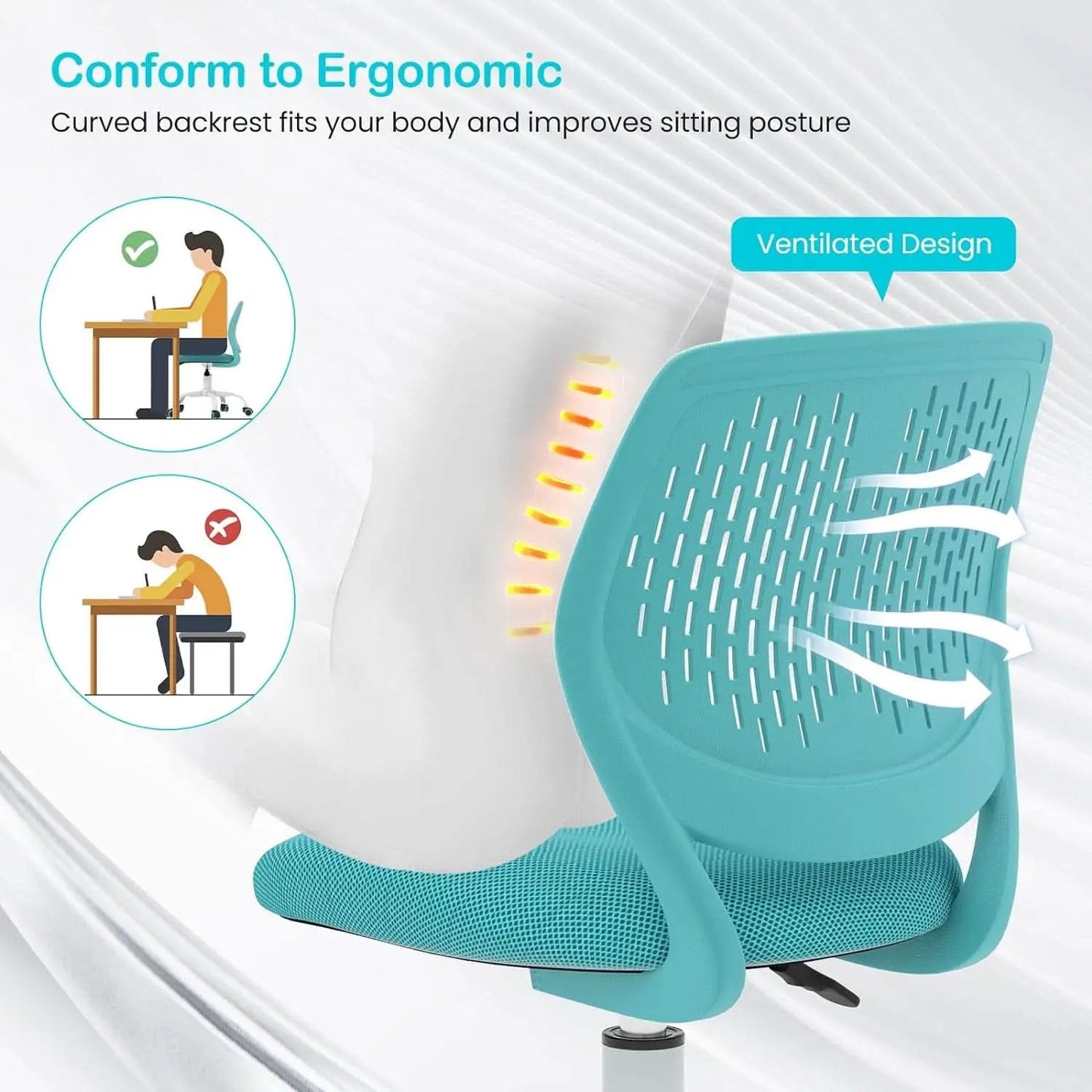 Turquoise Height Adjustable Kids Desk Chair With Lumbar Support from PriceLows™