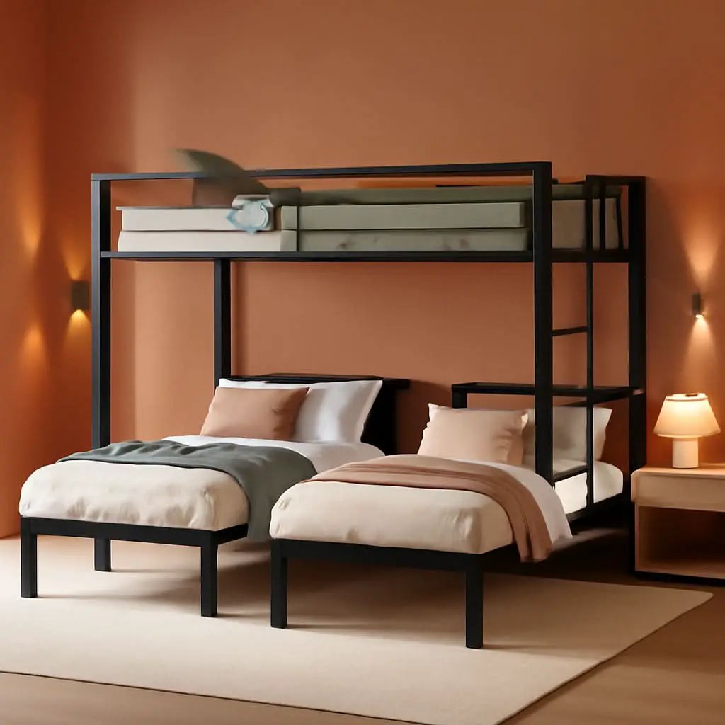 Triple Bunk Bed For Three Kids Built In Desk Black from PriceLows™