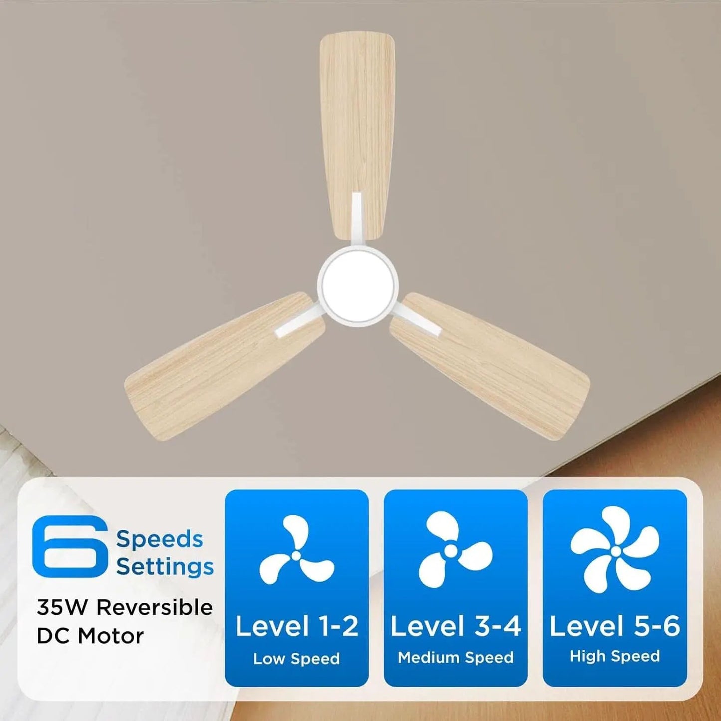 White 42 Inch Ceiling Fan With Lights Quiet DC Motor from PriceLows™