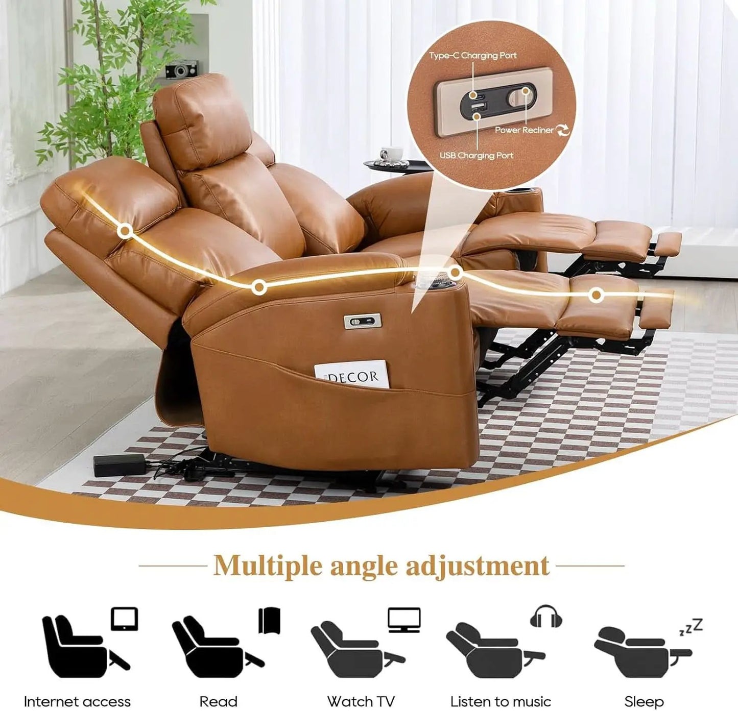 Power Reclining Sofa Brown PU Leather Independent Backrests from PriceLows™