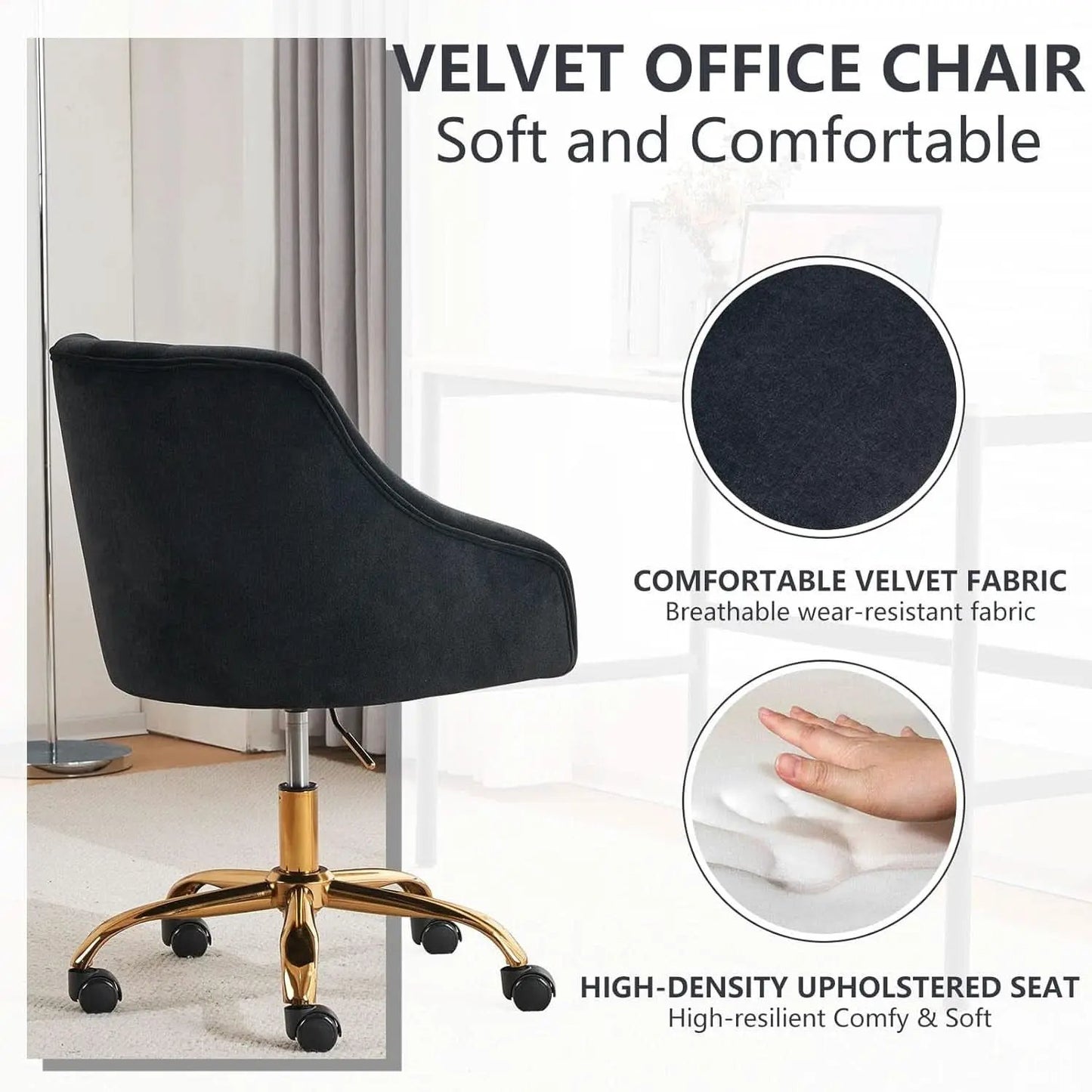 Black Velvet Office Chair 360 Swivel For Home Office from PriceLows™