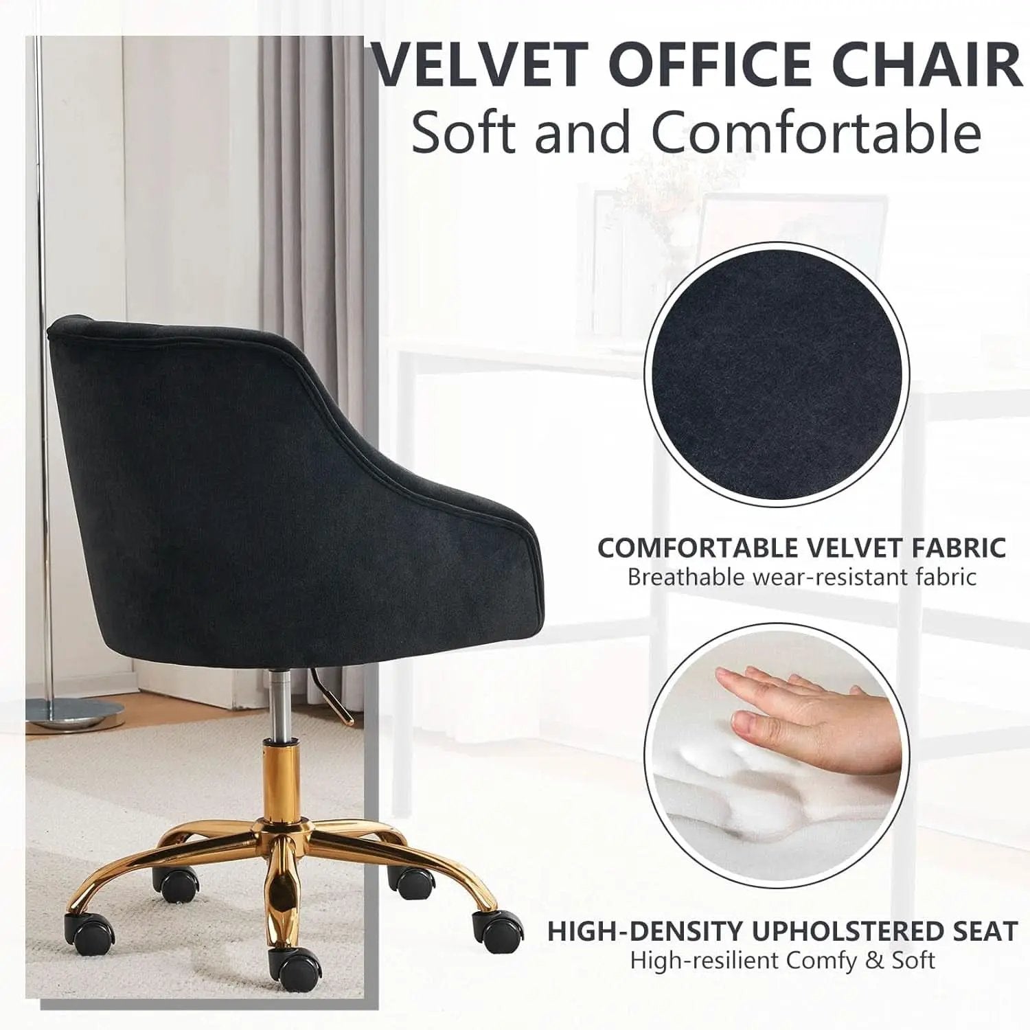 Black Velvet Office Chair 360 Swivel For Home Office from PriceLows™