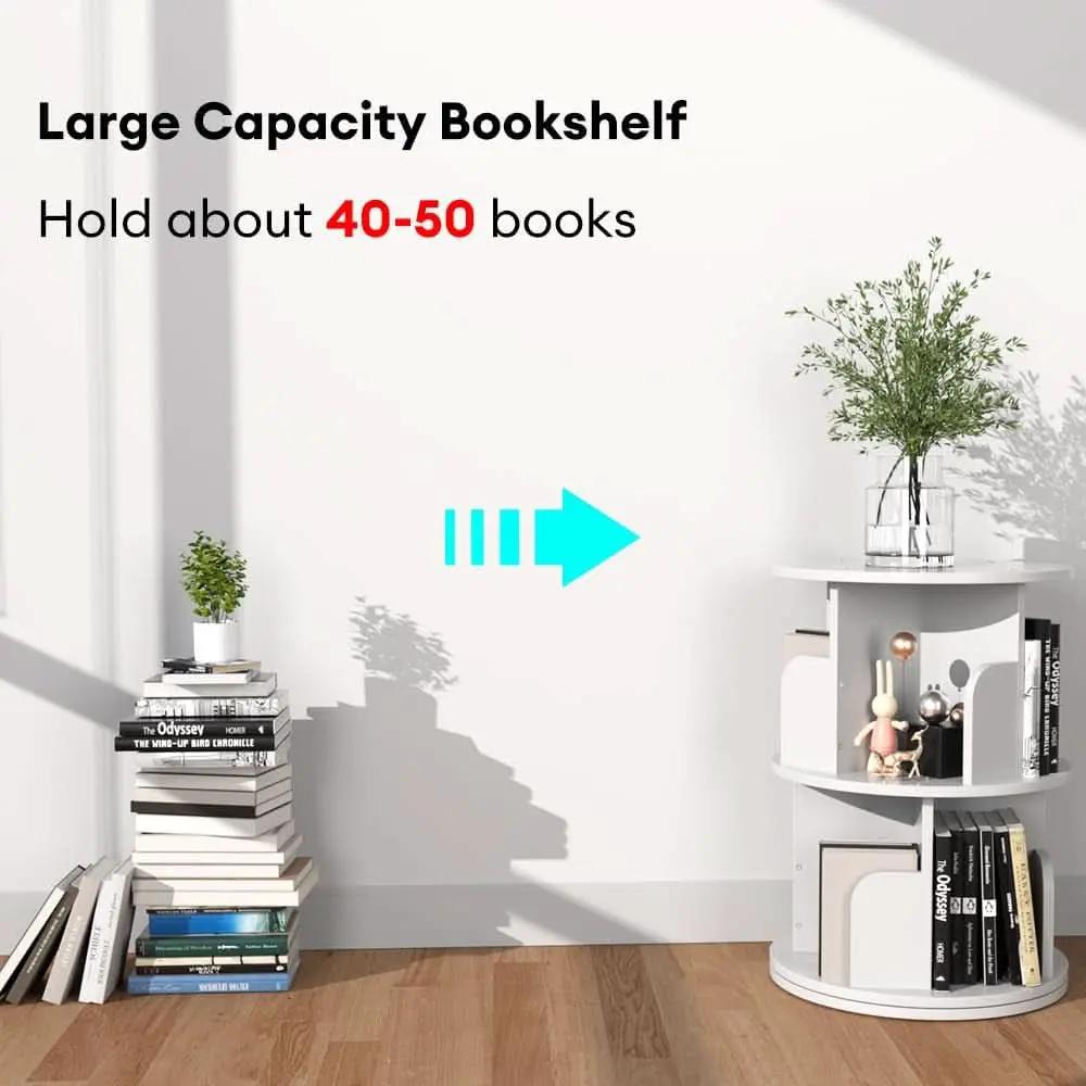 Rotating Bookshelf 2 Tier White Narrow Corner Swivel from PriceLows™